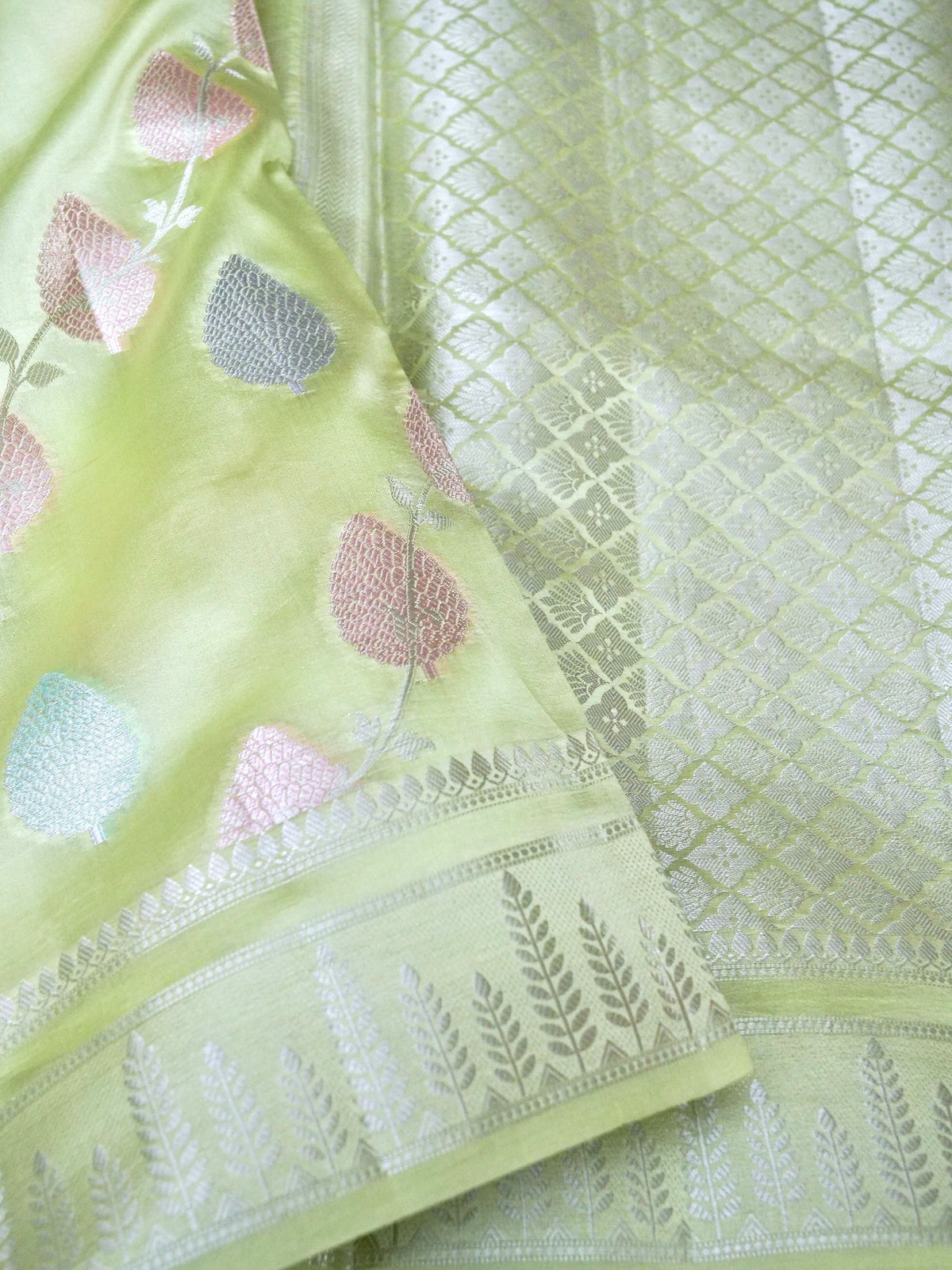 Handwoven Pista Green Banarasi Soft Katan Silk Saree
