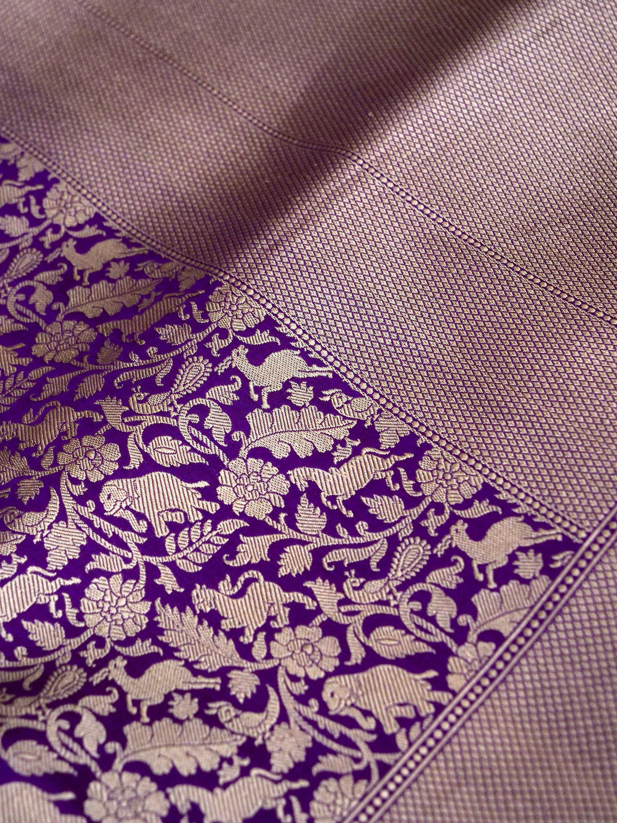 Handwoven Purple Shikargah Pure Banarasi Katan Silk Saree