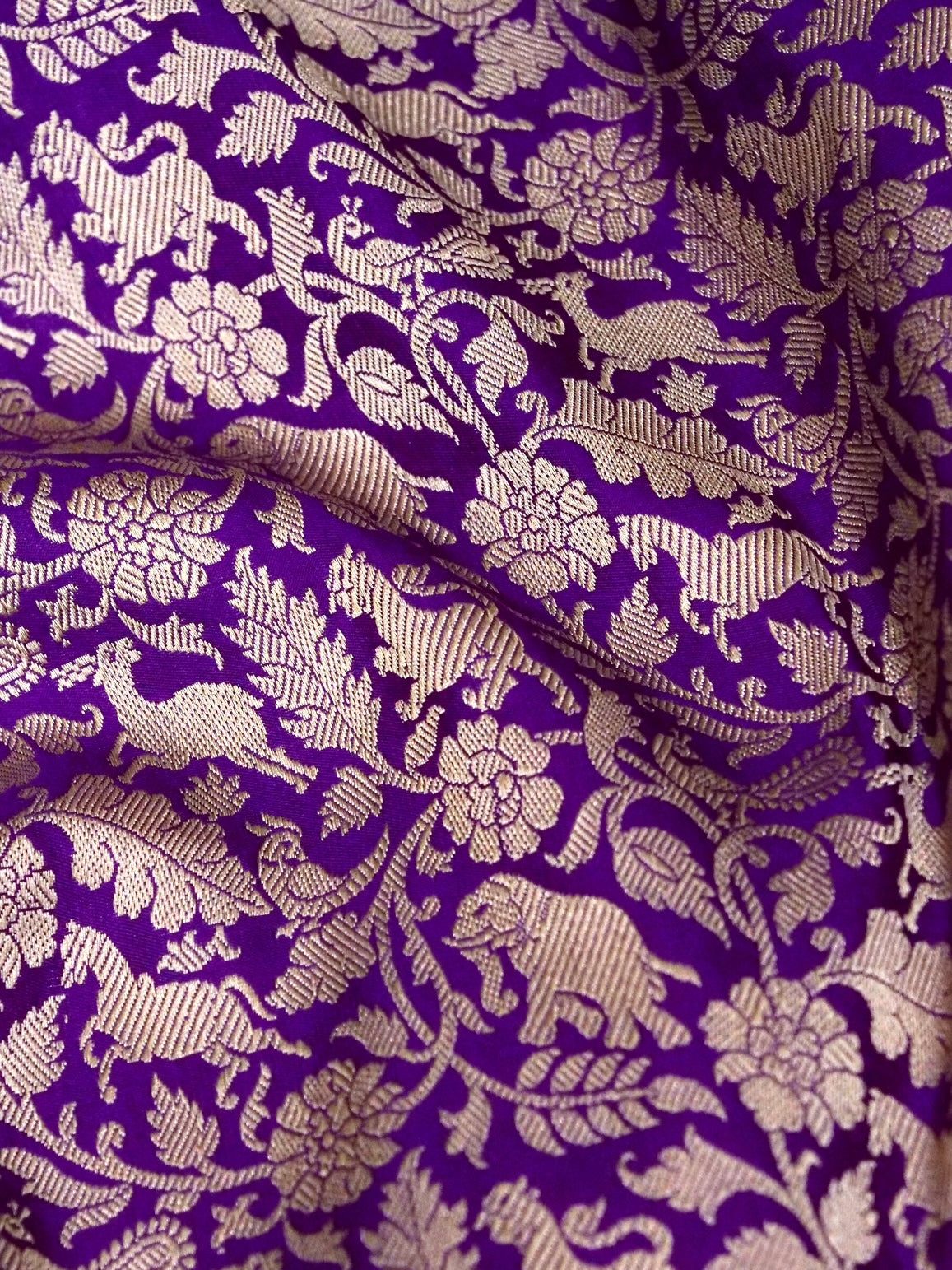 Handwoven Purple Shikargah Pure Banarasi Katan Silk Saree