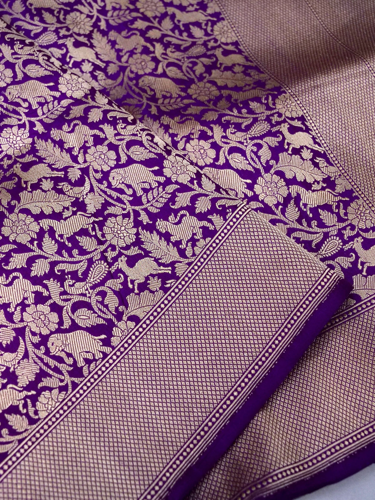 Handwoven Purple Shikargah Pure Banarasi Katan Silk Saree