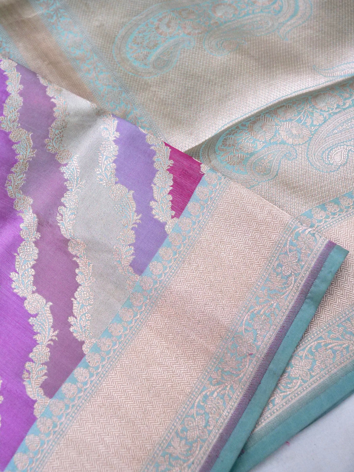Handwoven Powder Blue Rangkaat Pure Banarasi Katan Silk Saree