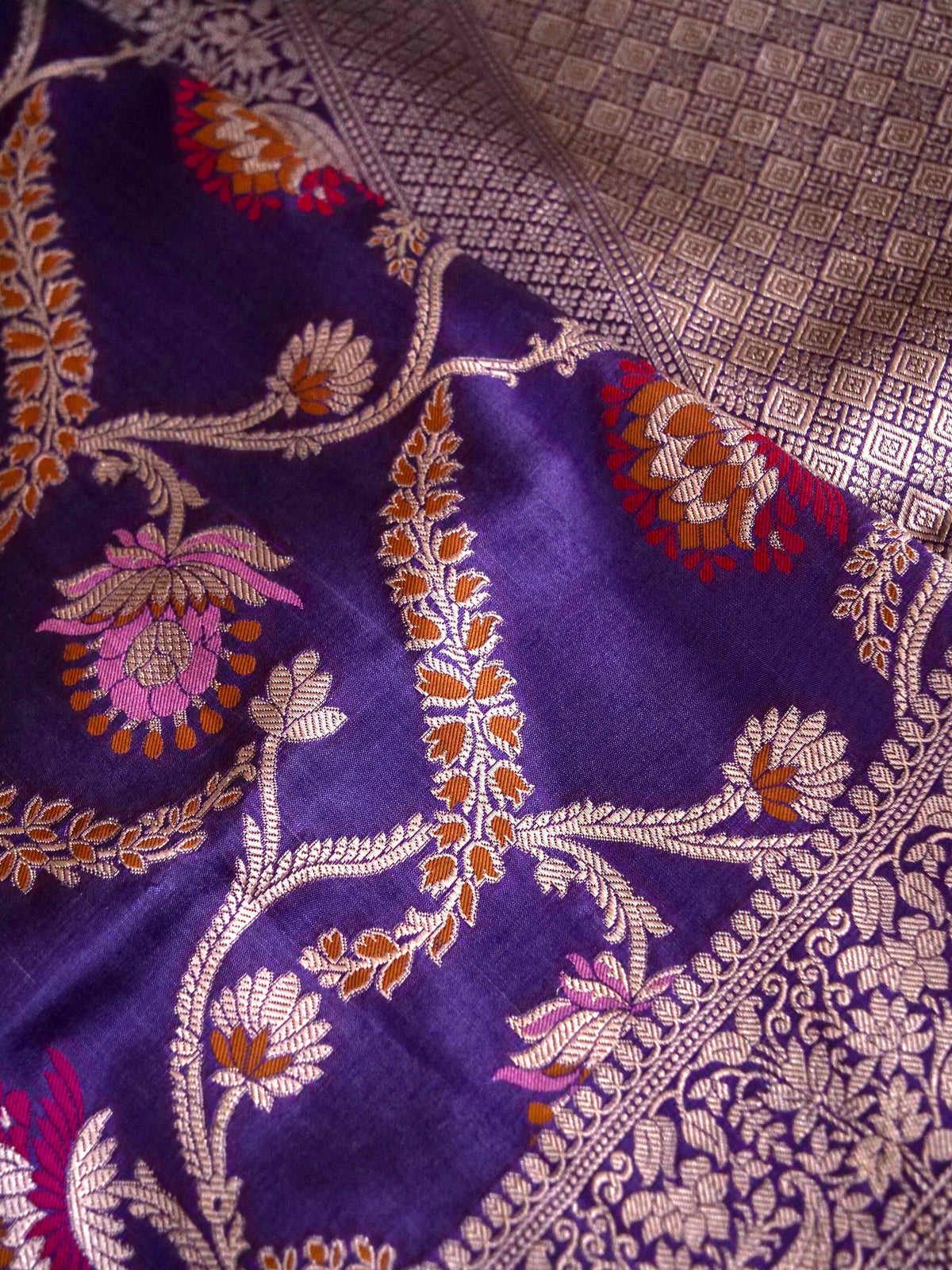 Handwoven Purple Meenakari Jaal Pure Banarasi Katan Silk Saree
