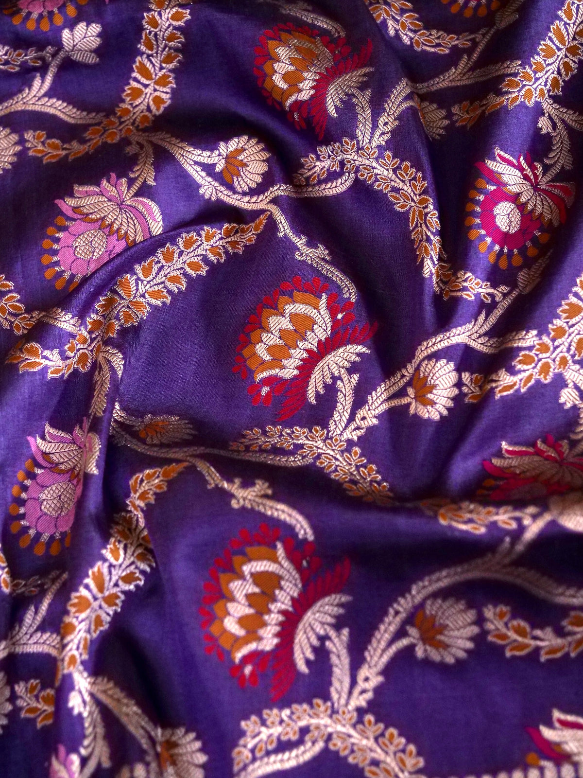 Handwoven Purple Meenakari Jaal Pure Banarasi Katan Silk Saree