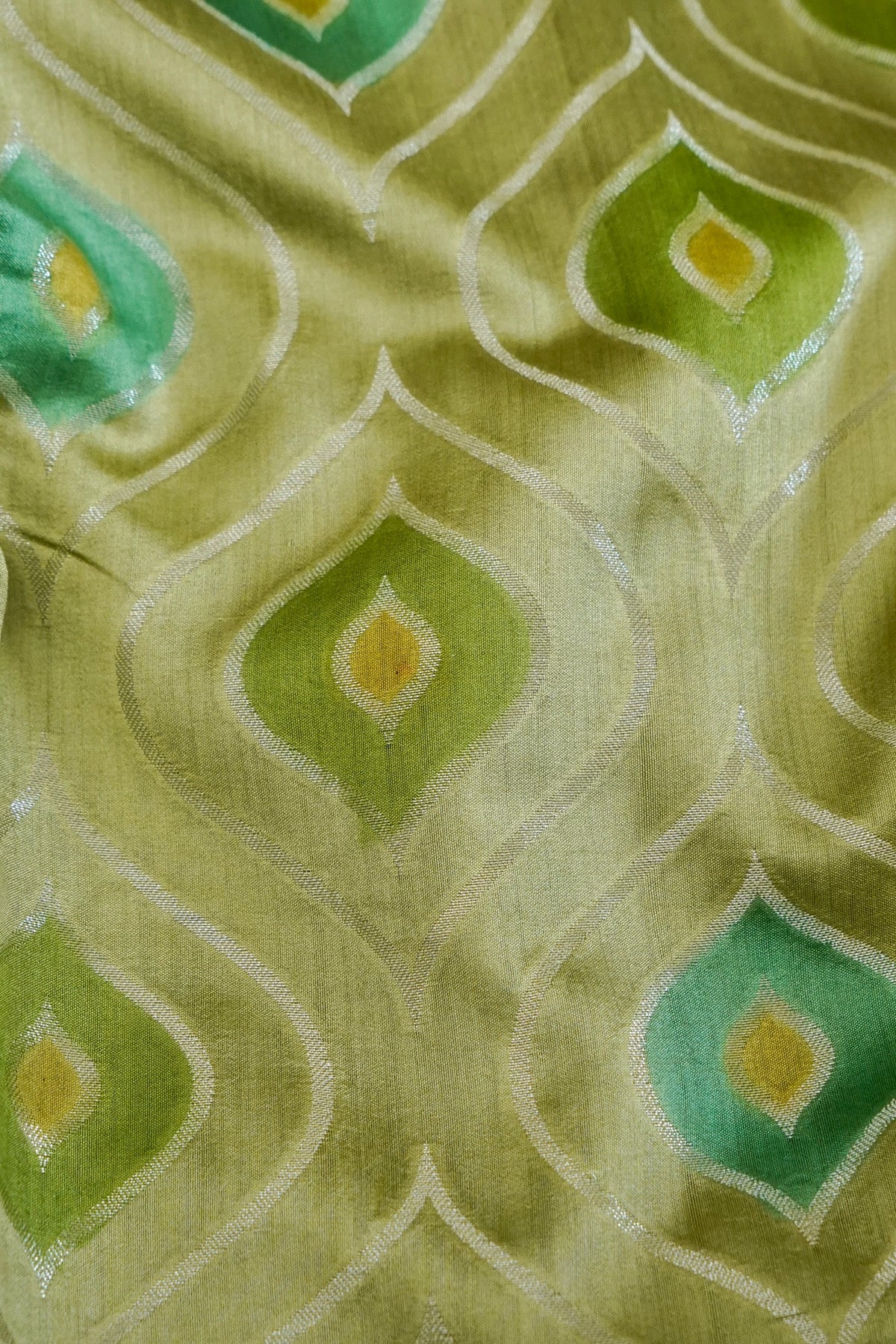 Handwoven Pista Green Rangkaat Pure Banarasi Muga Silk Saree