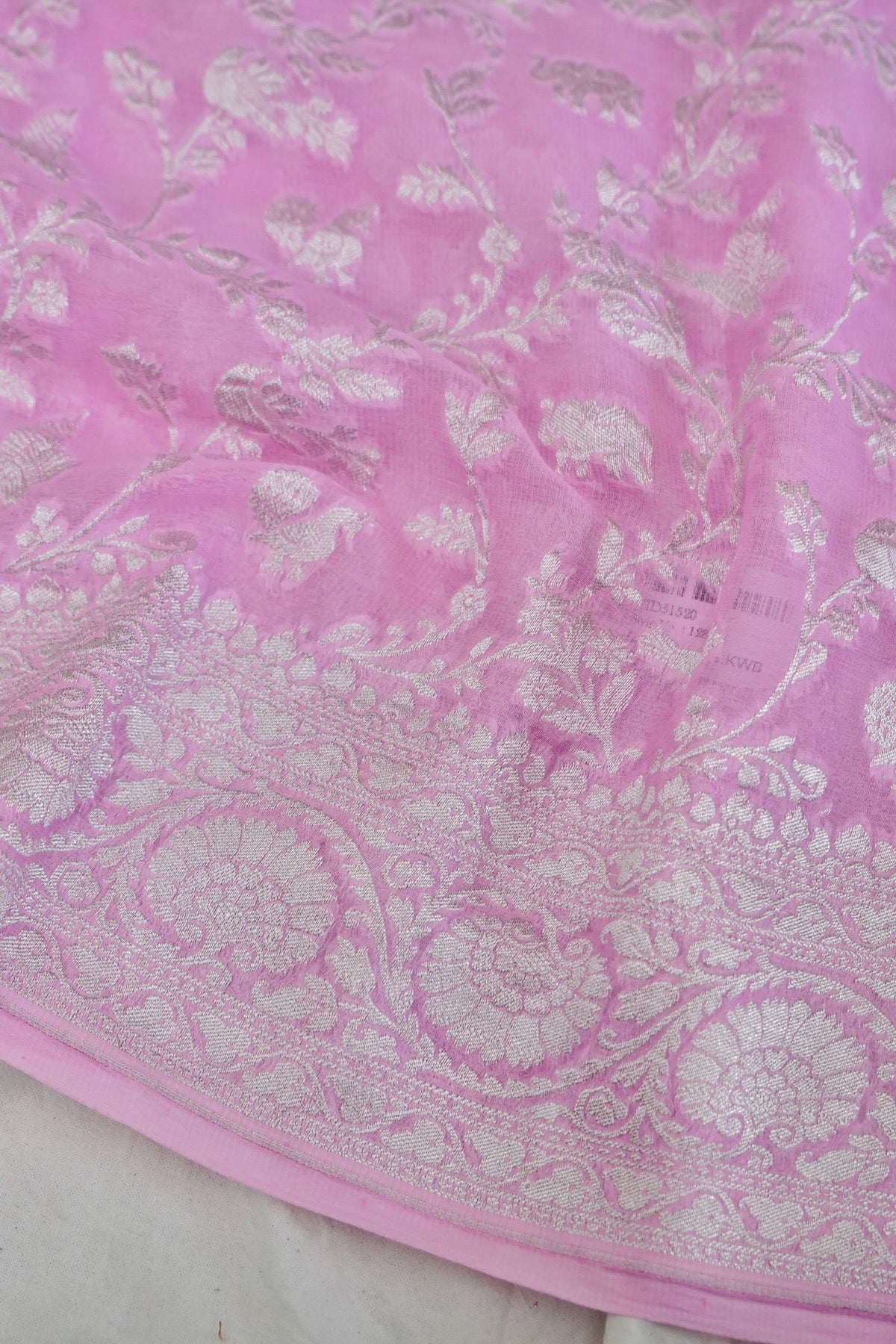 Handwoven Pink Pure Banarasi Meenakari Khaddi Georgette Saree