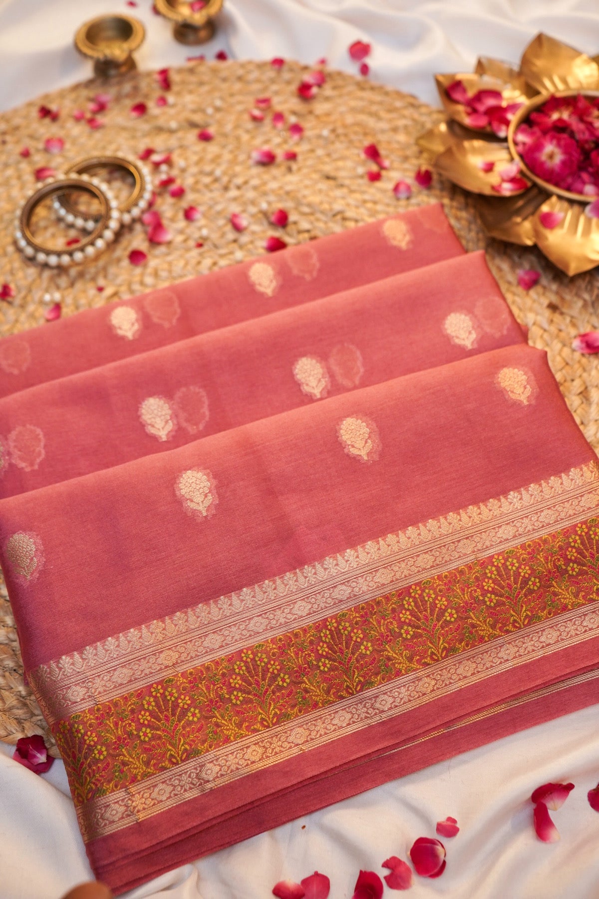 Salmon Pink Tilfi Banarasi Silk saree