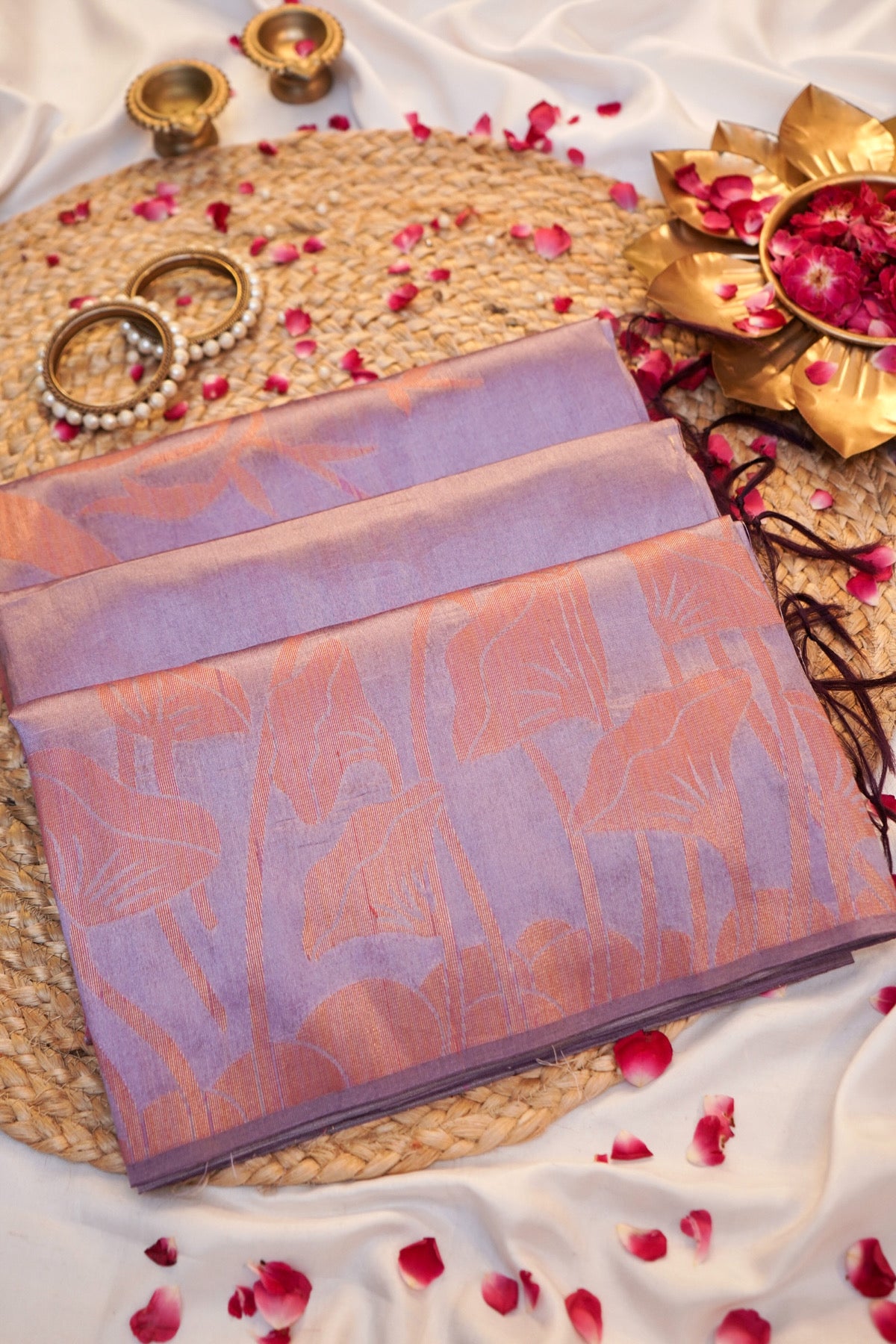 Lilac Banarasi Raw Tussar Silk Saree
