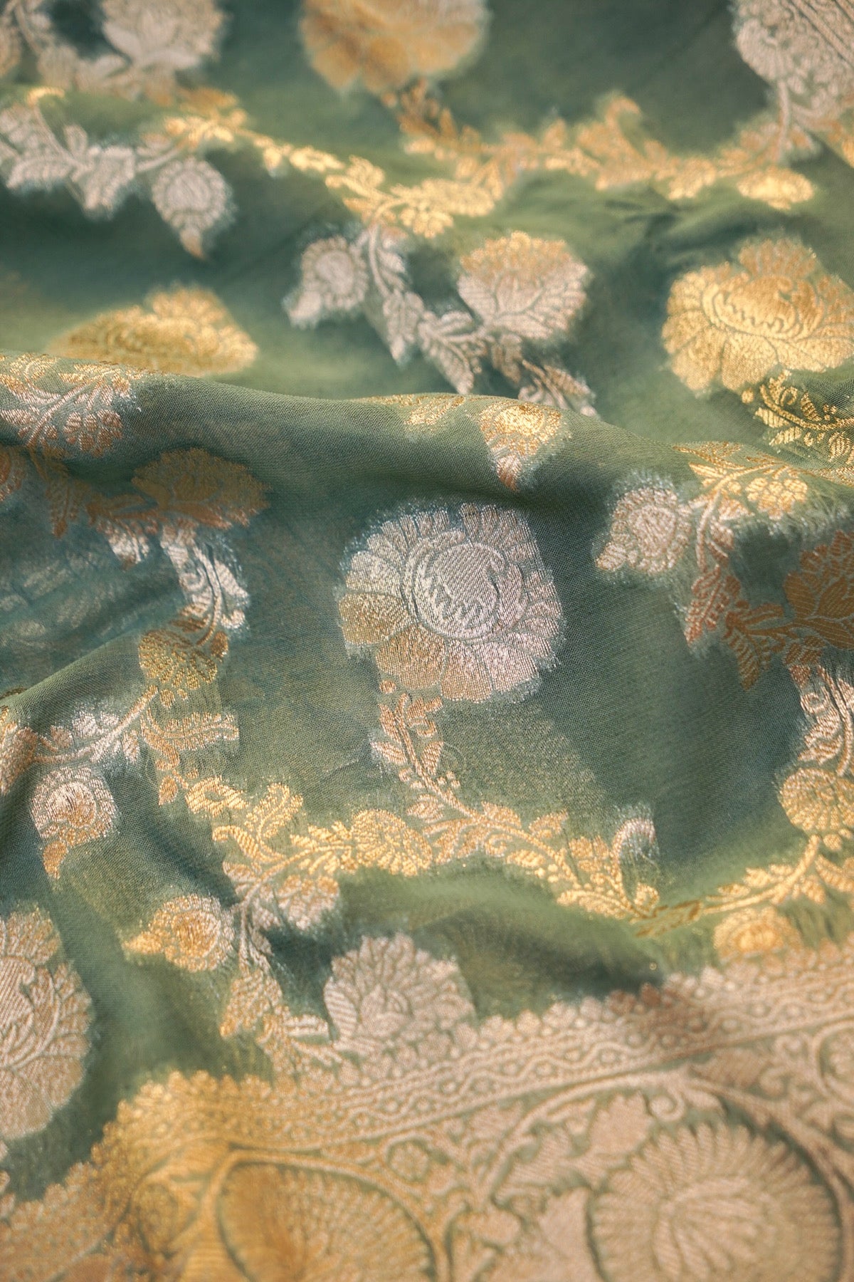 Turquoise Banarasi Georgette Silk Saree