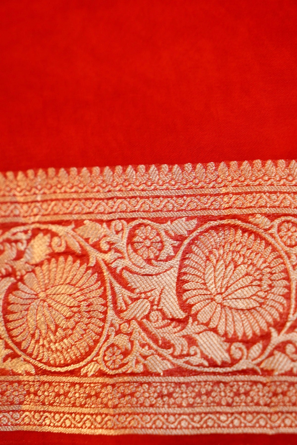 Scarlet Red Banarasi Georgette Silk Saree