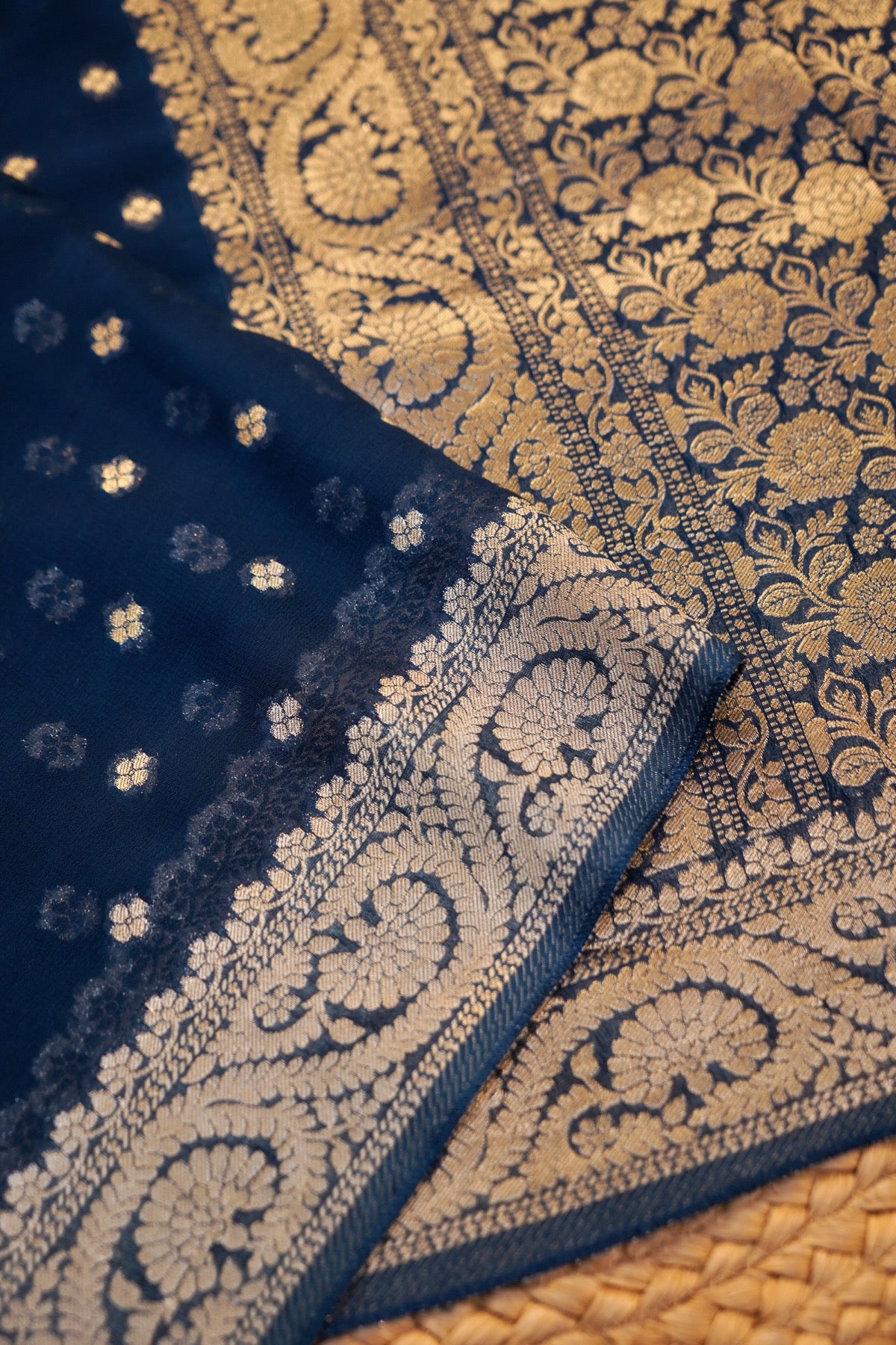 Midnight Blue Banarasi Georgette Silk Saree