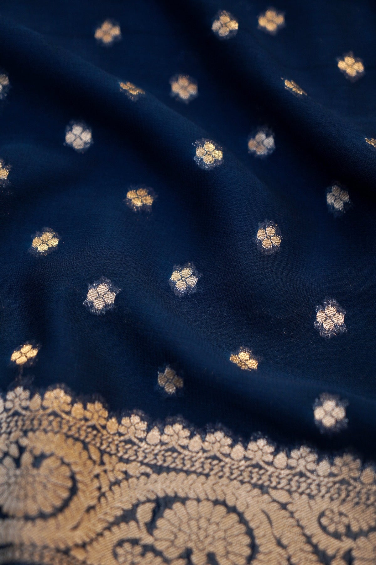 Midnight Blue Banarasi Georgette Silk Saree