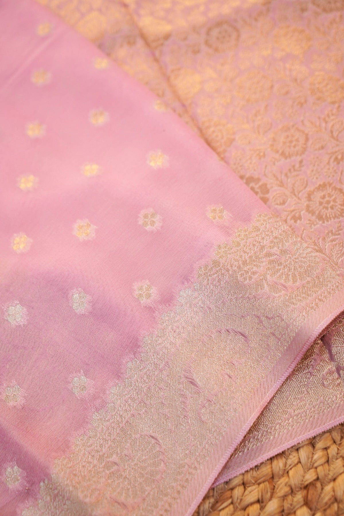 Baby Pink Banarasi Georgette Silk Saree