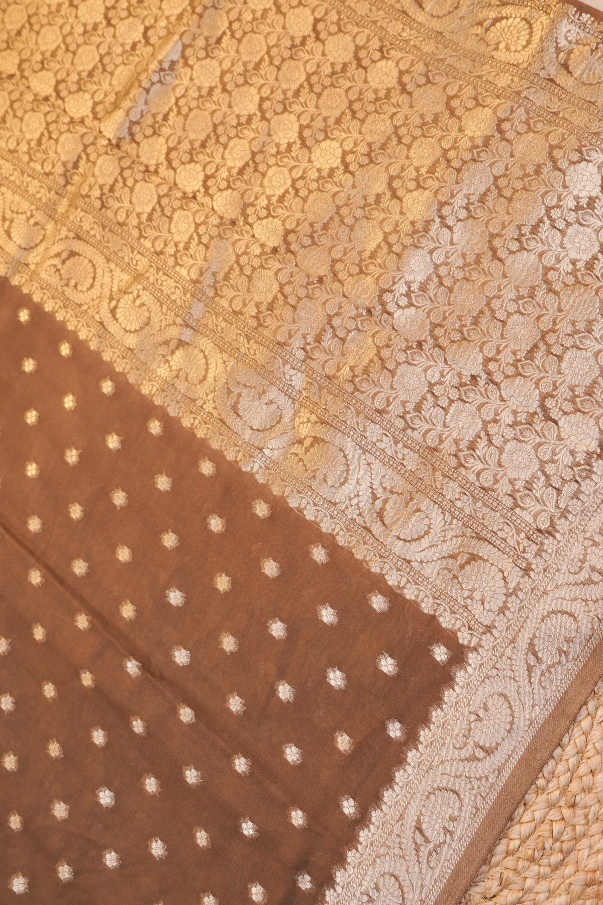 Gold Tan Banarasi Georgette Silk Saree
