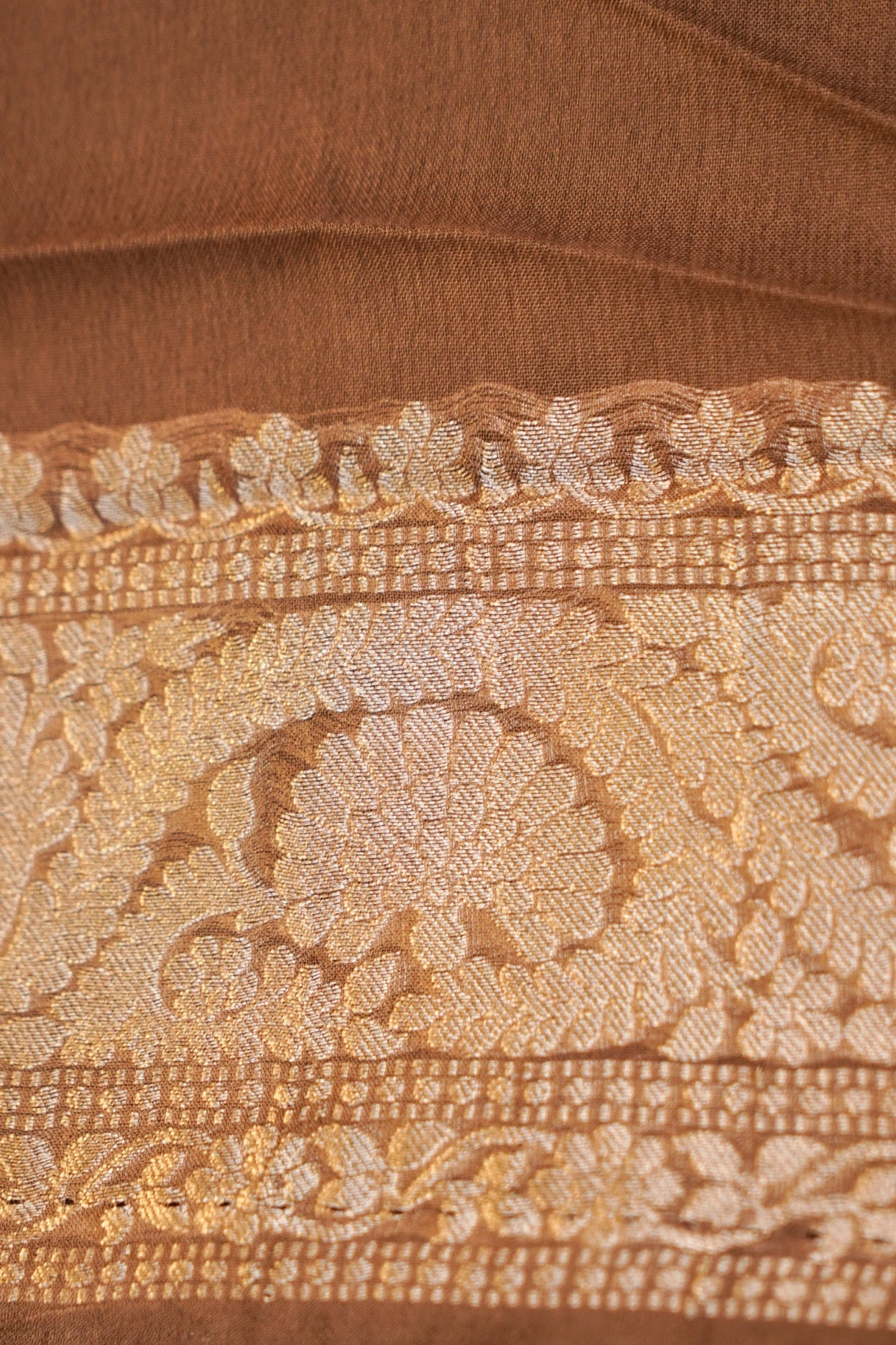 Gold Tan Banarasi Georgette Silk Saree