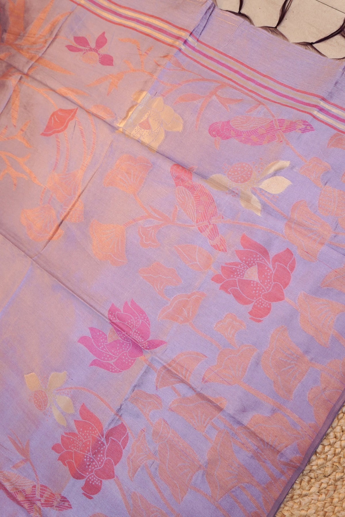 Lilac Banarasi Raw Tussar Silk Saree