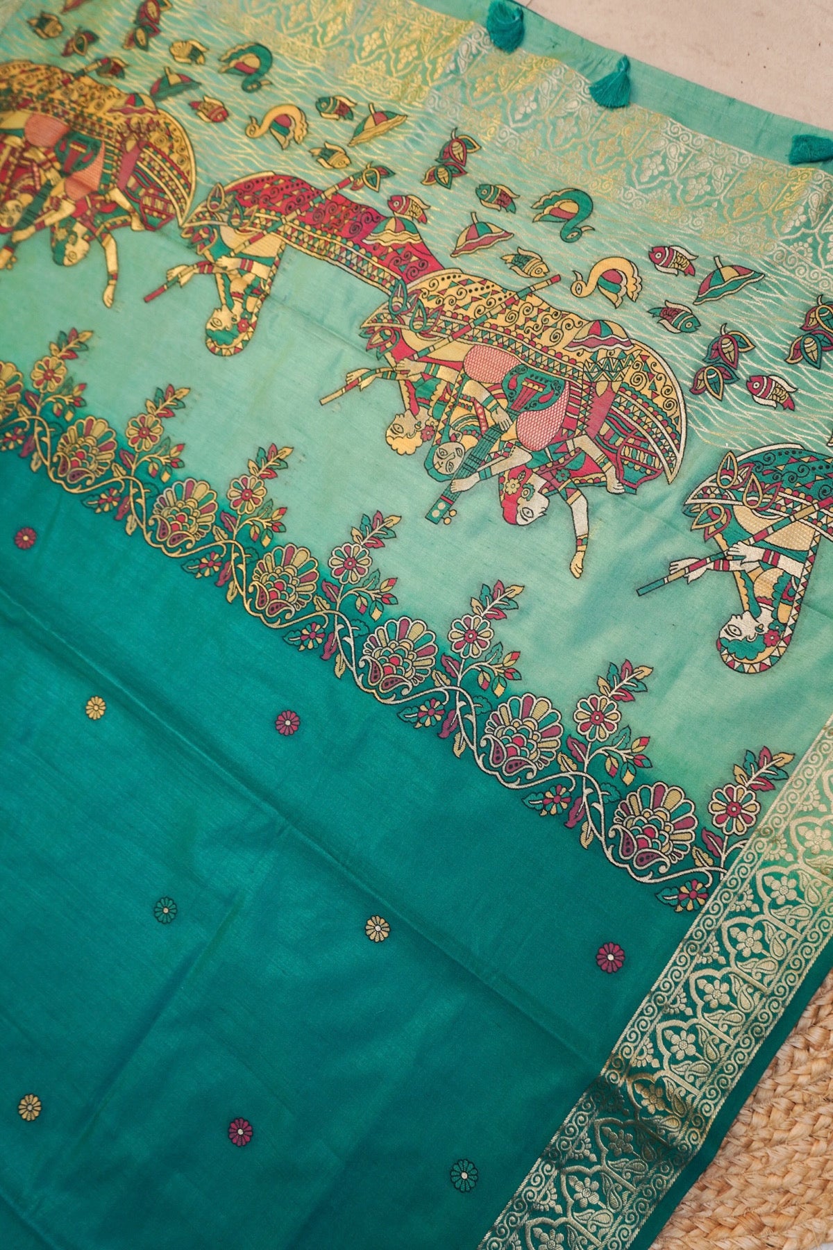 Rama Green Banarasi Tussar Silk Saree