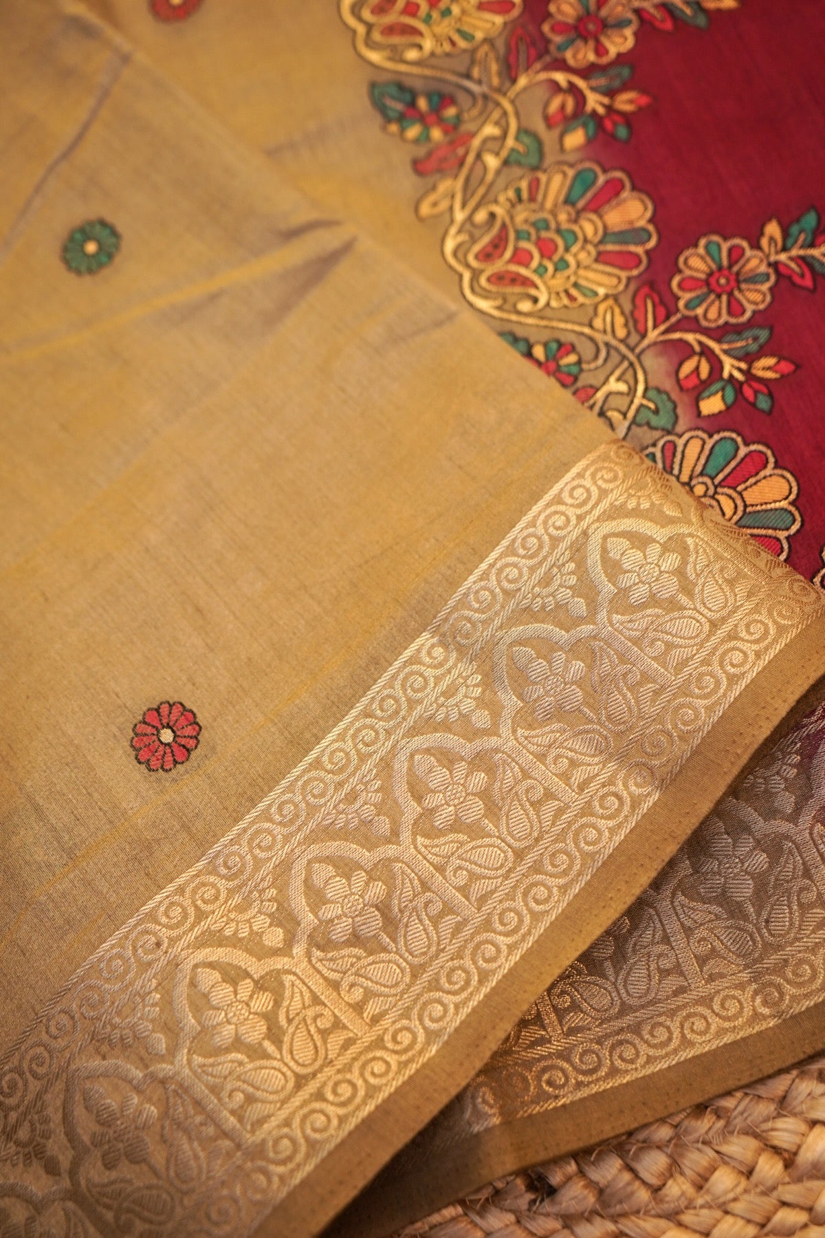Gold Banarasi Soft Tussar Silk Saree