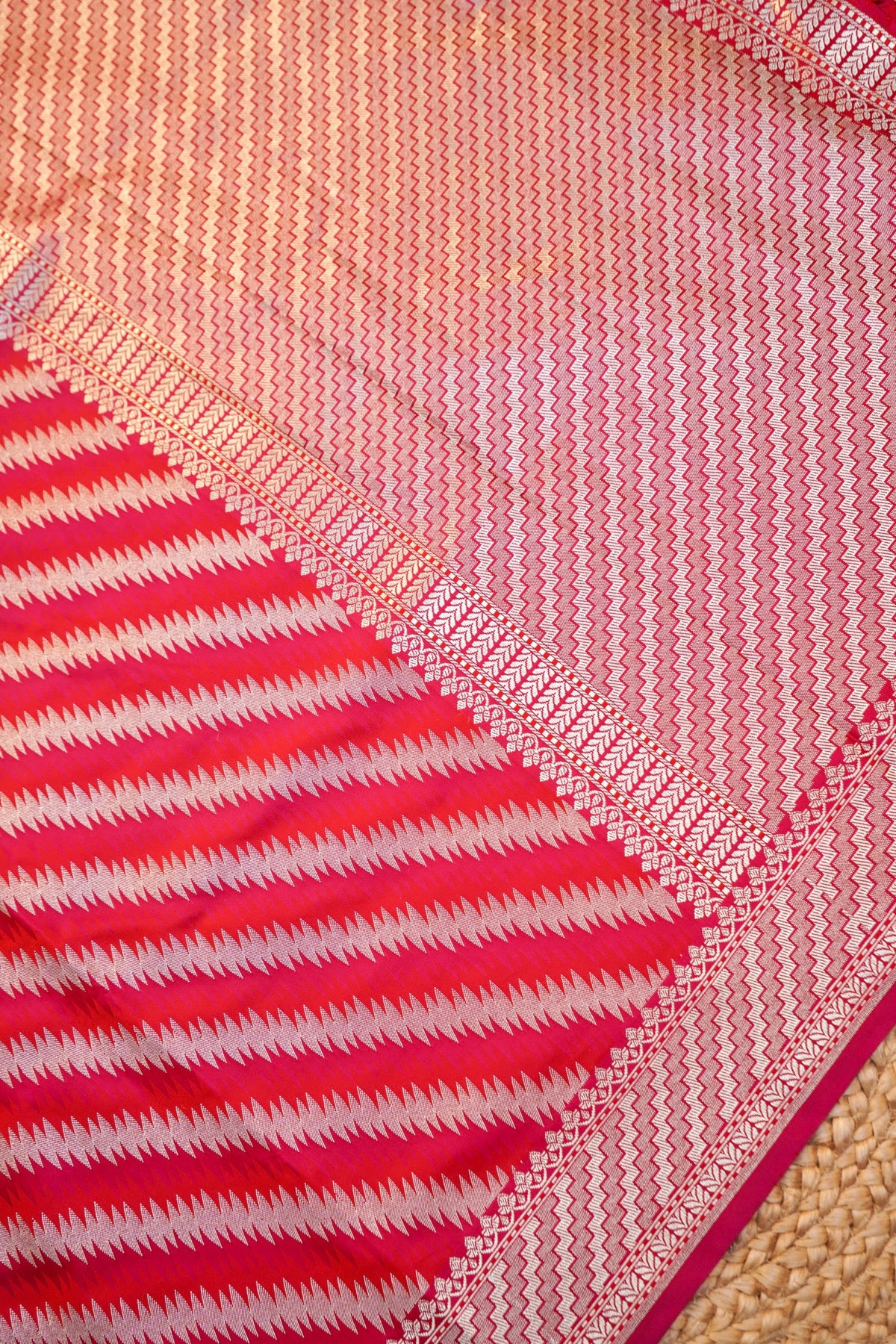 Rani Pink Rangkaat Banarasi Mashru Silk Saree