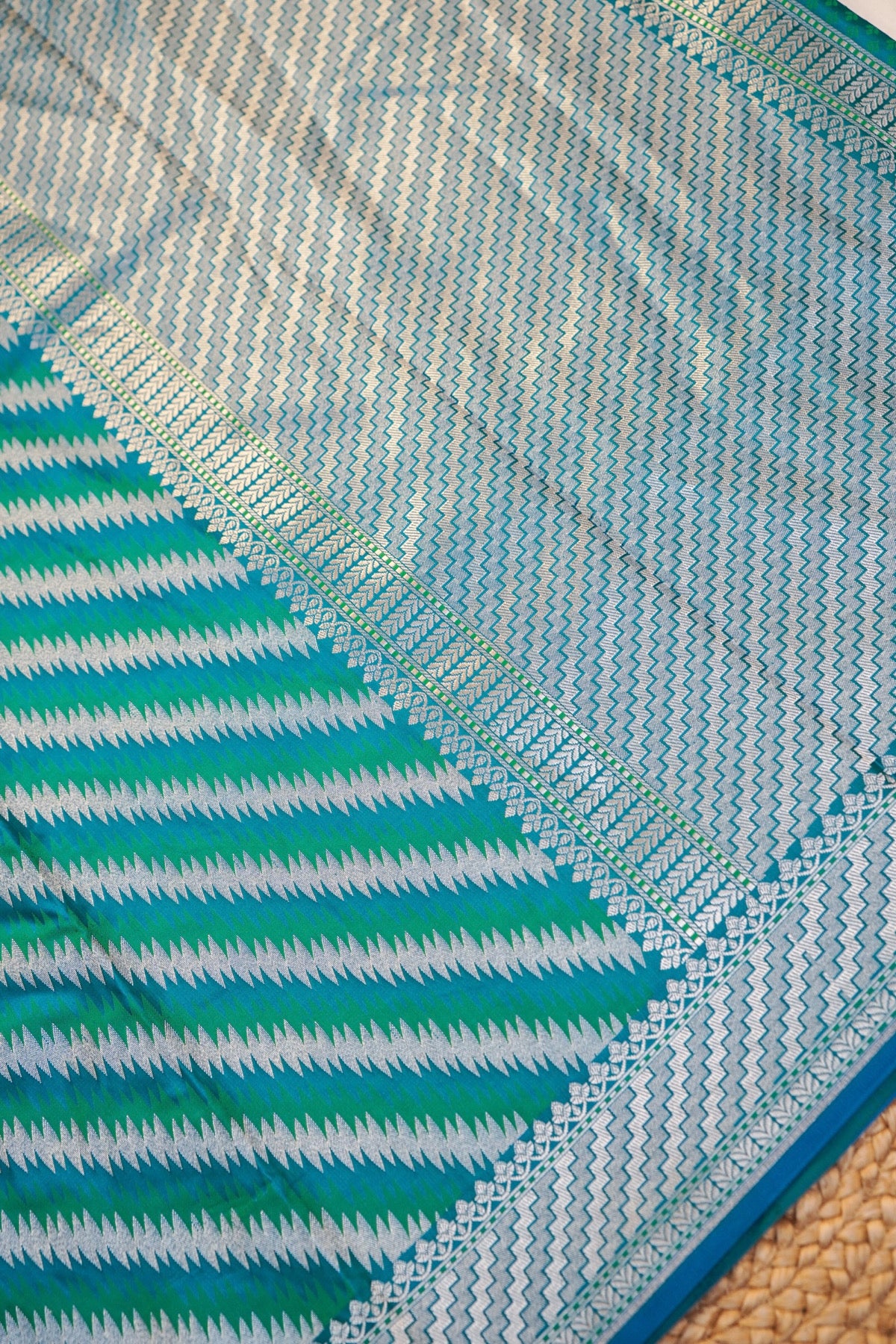 Peacock Blue Rangkaat Banarasi Mashru Silk Saree
