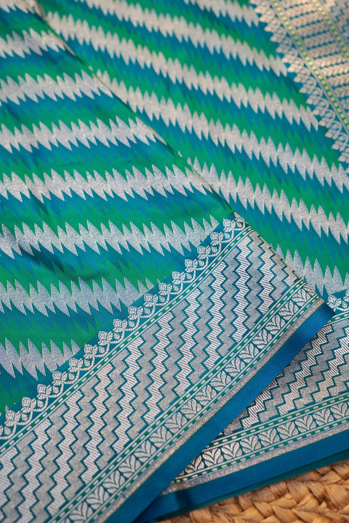 Peacock Blue Rangkaat Banarasi Mashru Silk Saree