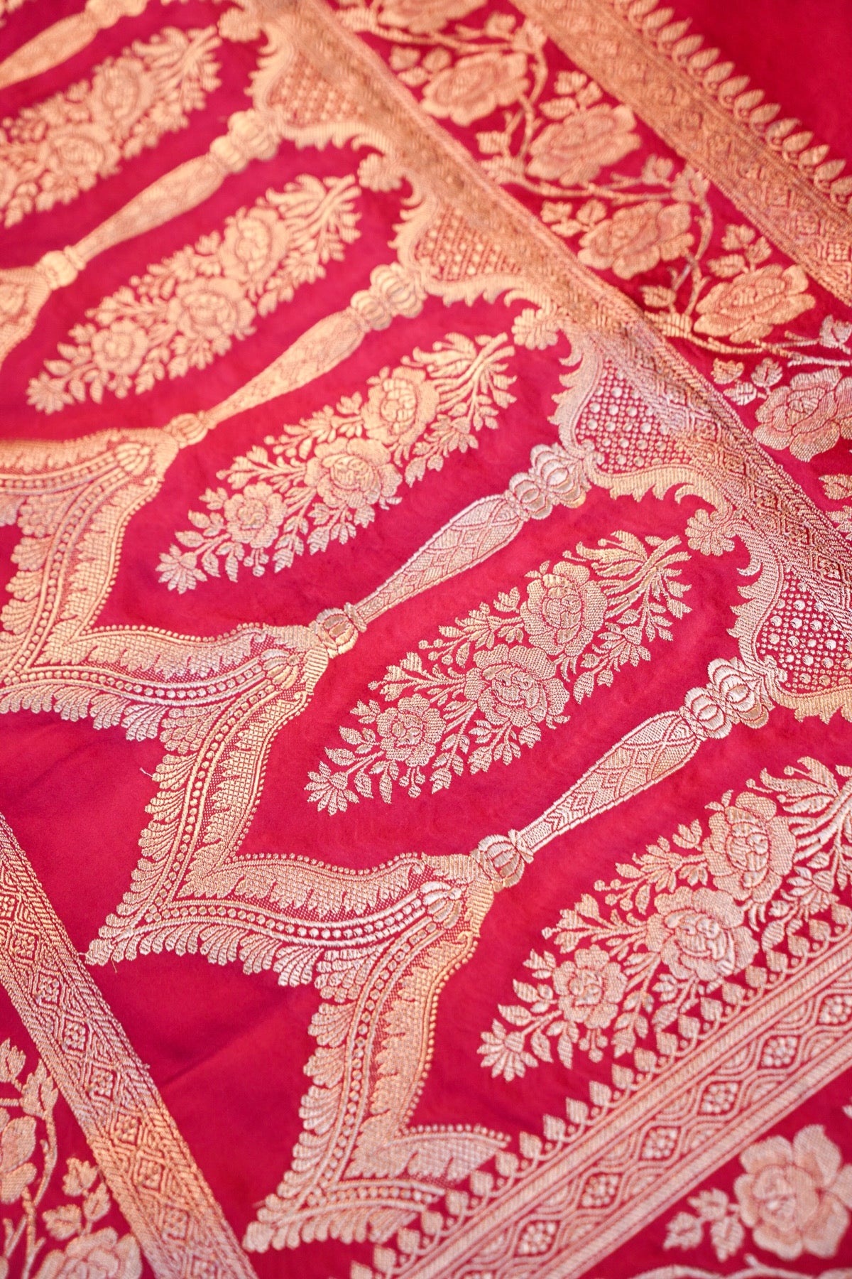 Off White Rani Pink Banarasi Mashru Silk Saree