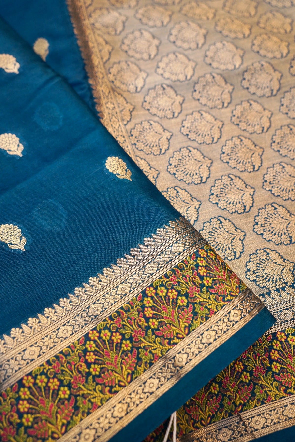 German Blue Soft Tilfi Banarasi Silk Saree