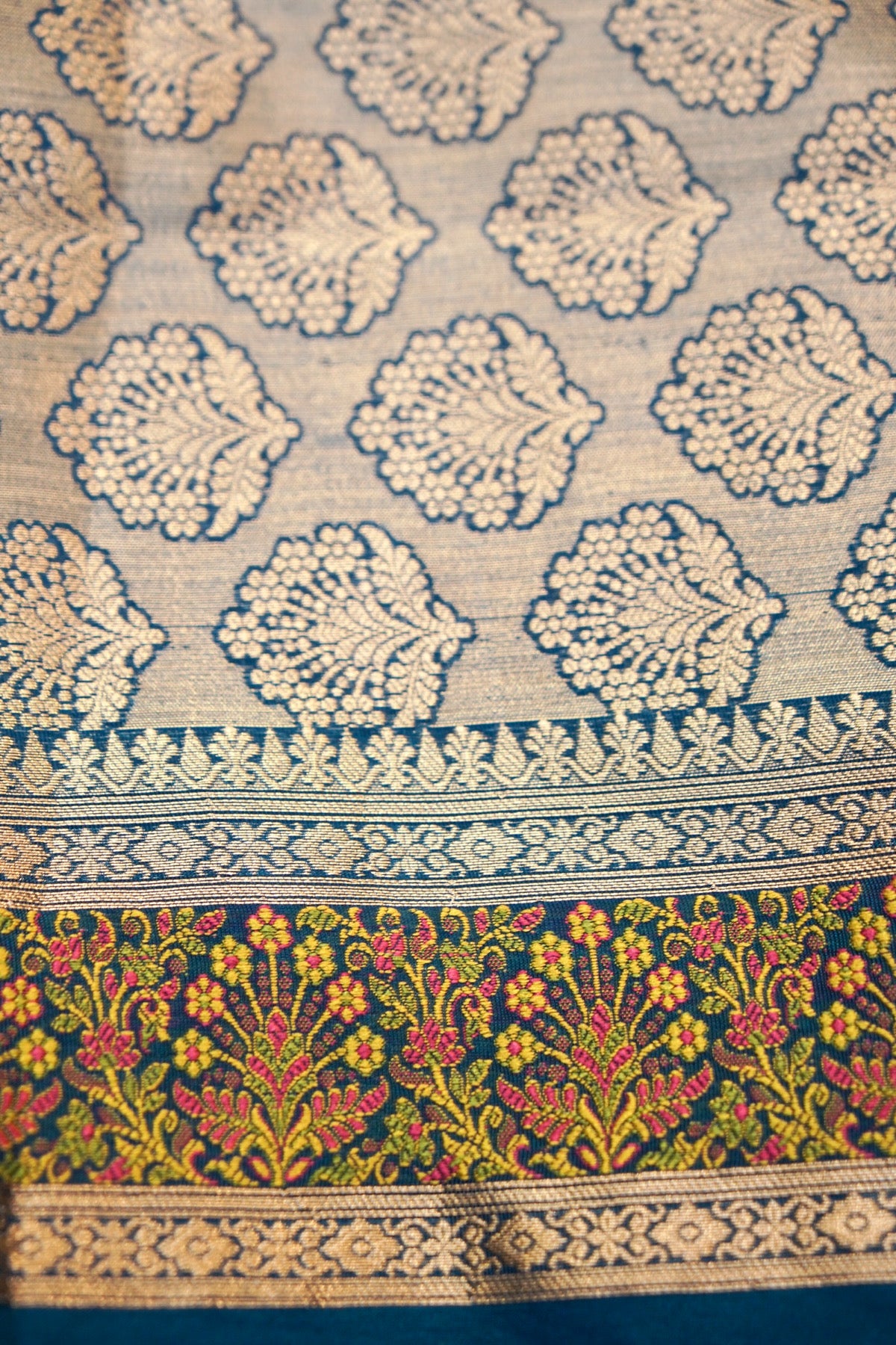 German Blue Soft Tilfi Banarasi Silk Saree