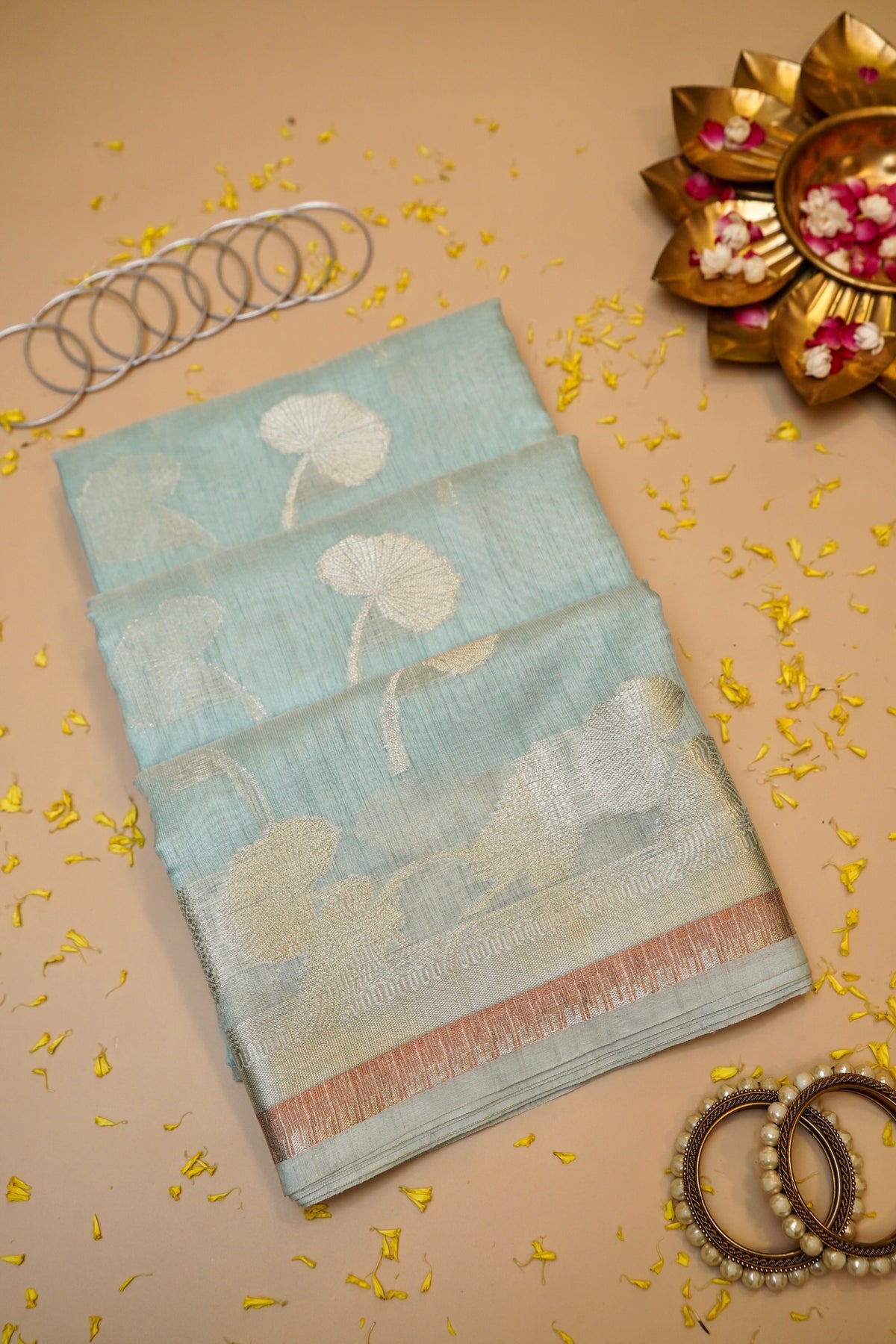 POWDER BLUE MUGA TUSSAR SILK SAREE
