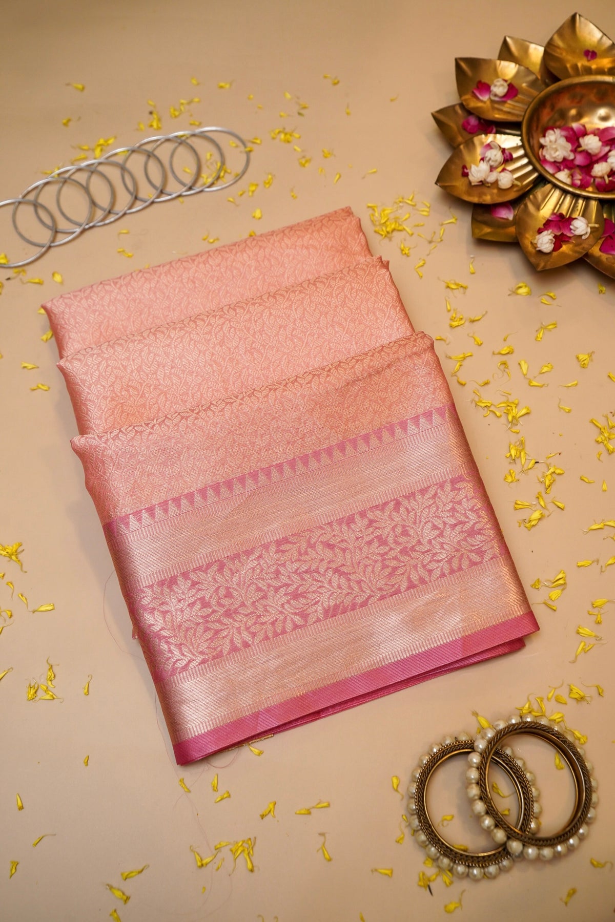 PEACHY PINK TANCHUI KORA SILK SAREE