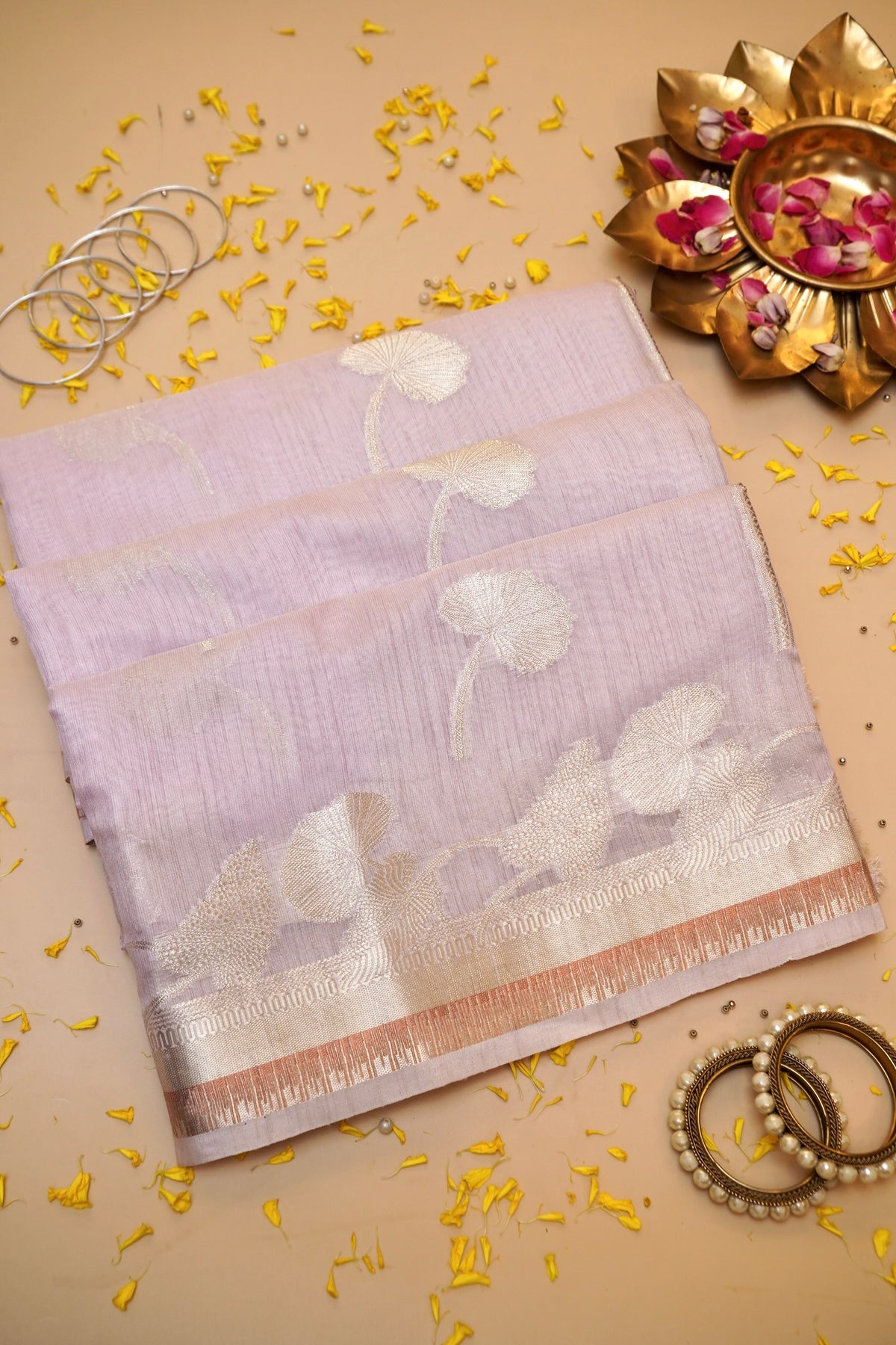 Lilac Banarasi Muga Tussar Silk Saree