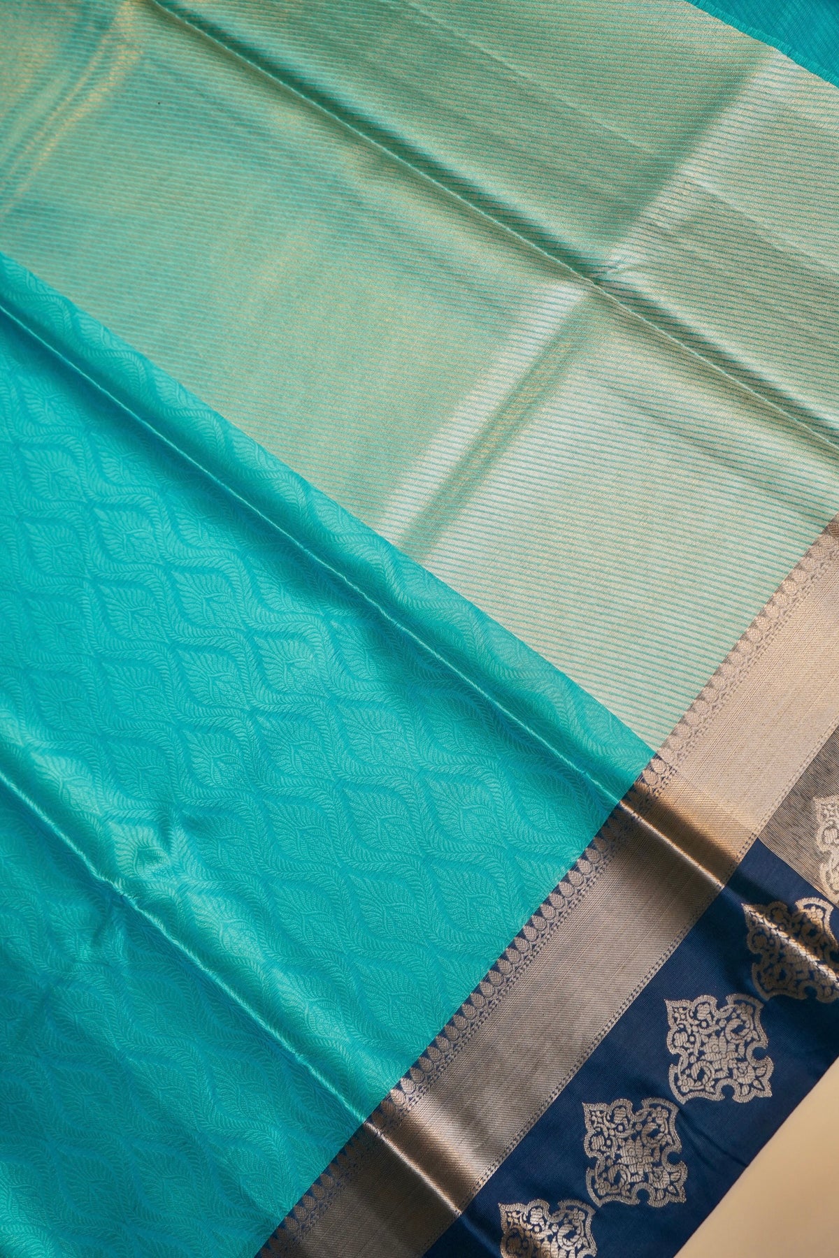 DEEP OCEAN BLUE TANCHUI KORA SILK SAREE