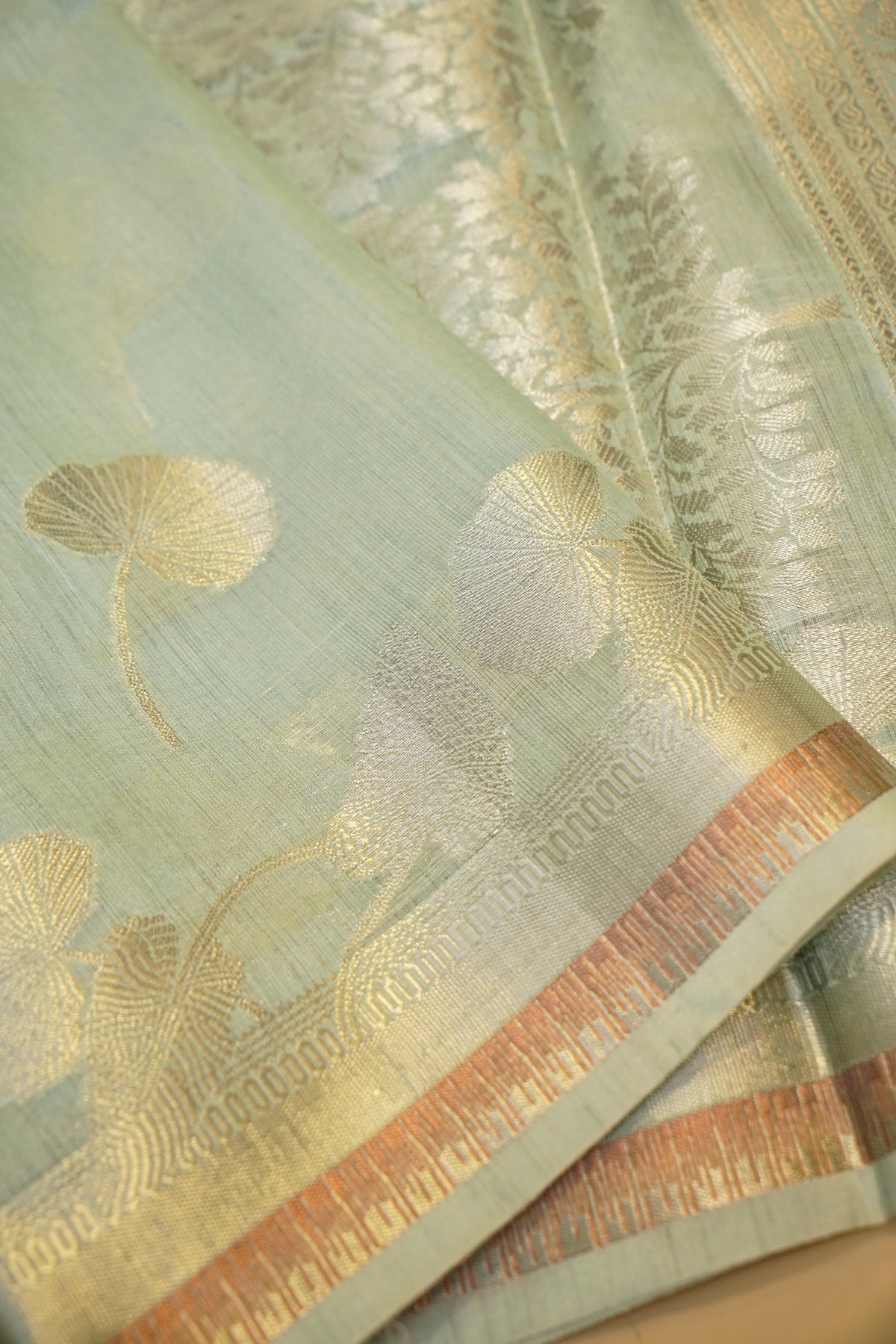POWDER BLUE MUGA TUSSAR SILK SAREE