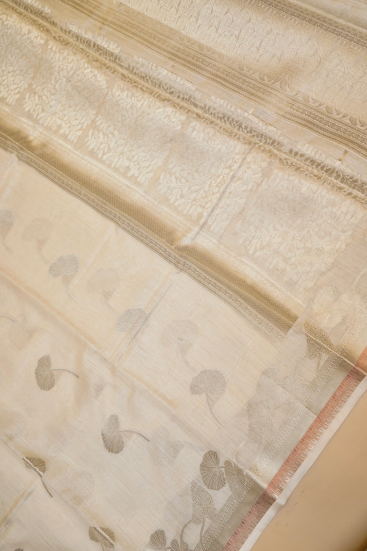OFF WHITE MUGA TUSSAR SILK SAREE