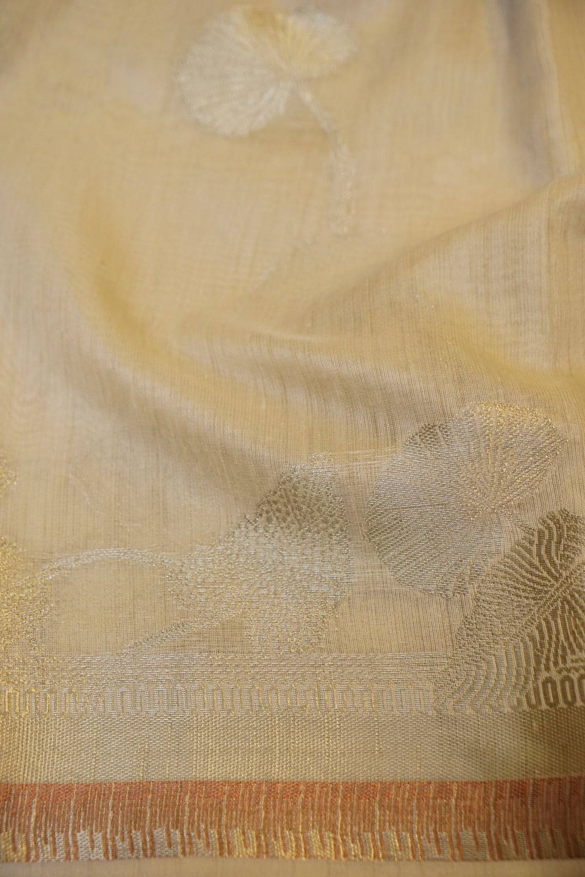 OFF WHITE MUGA TUSSAR SILK SAREE