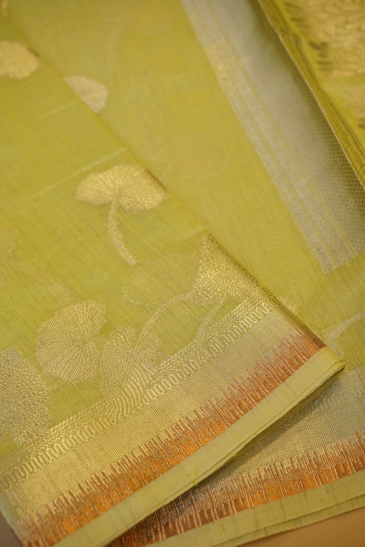 LIME GREEN MUGA TUSSAR SILK SAREE