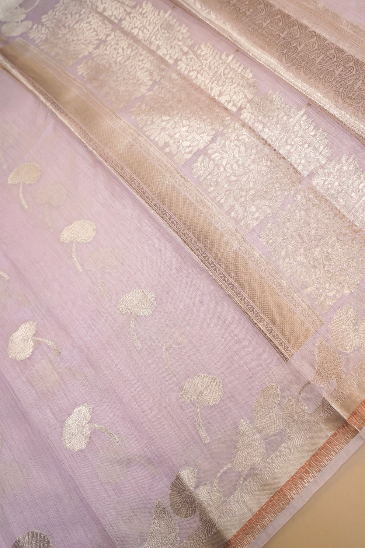 Lilac Banarasi Muga Tussar Silk Saree
