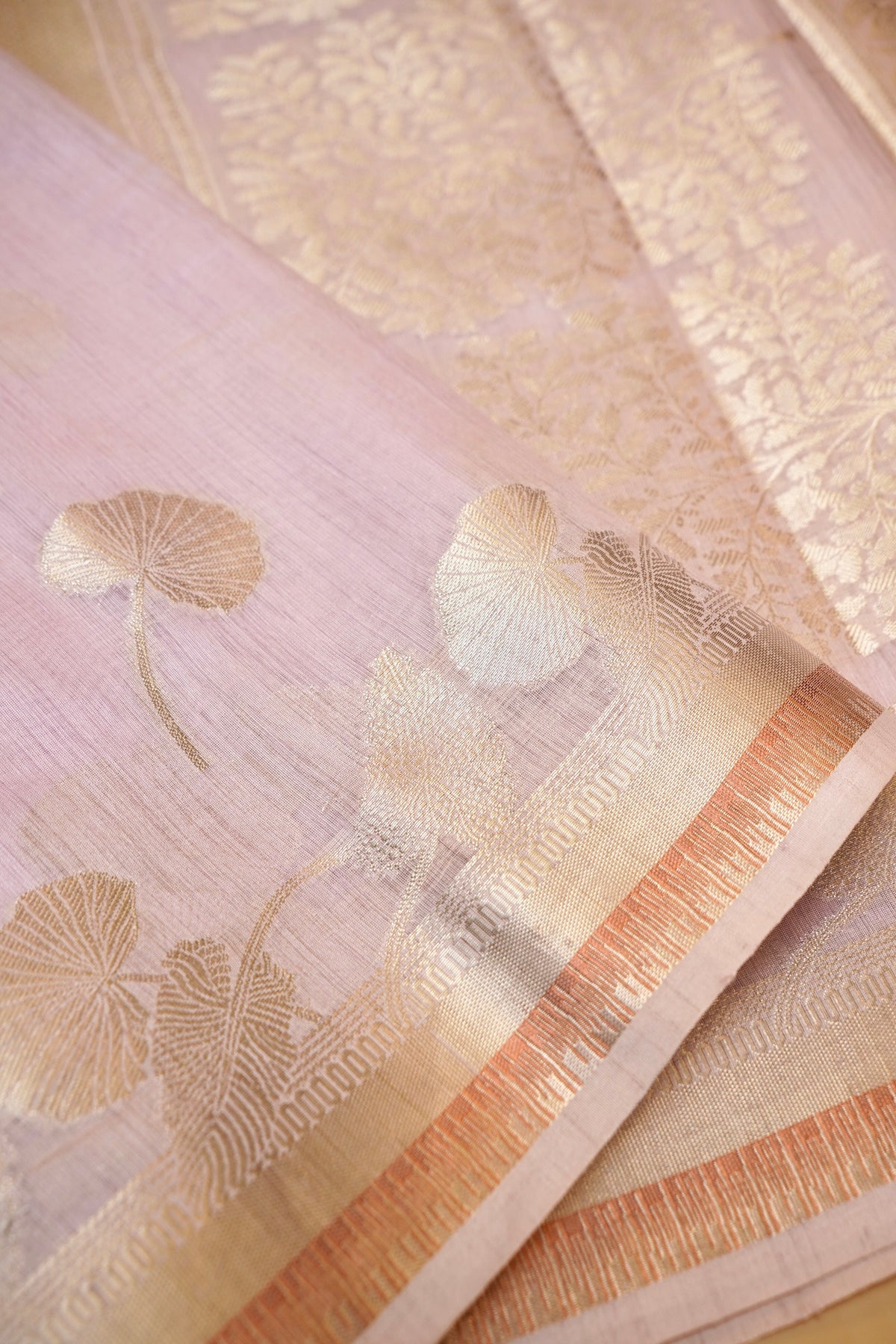 Lilac Banarasi Muga Tussar Silk Saree
