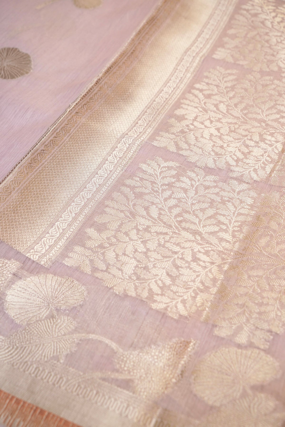 Lilac Banarasi Muga Tussar Silk Saree
