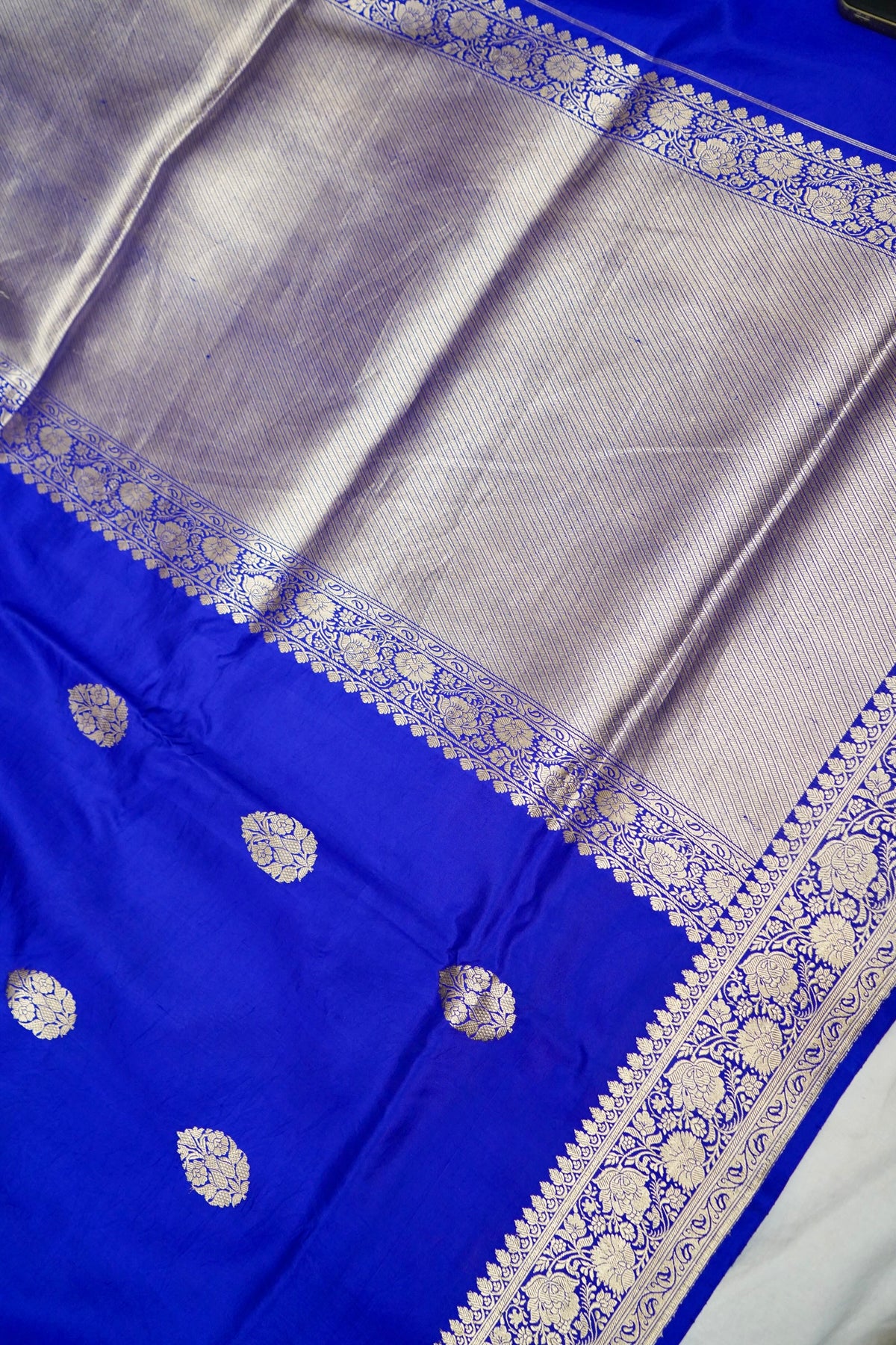 Handwoven Royal Blue Buta Pure Banarasi Katan Silk Saree