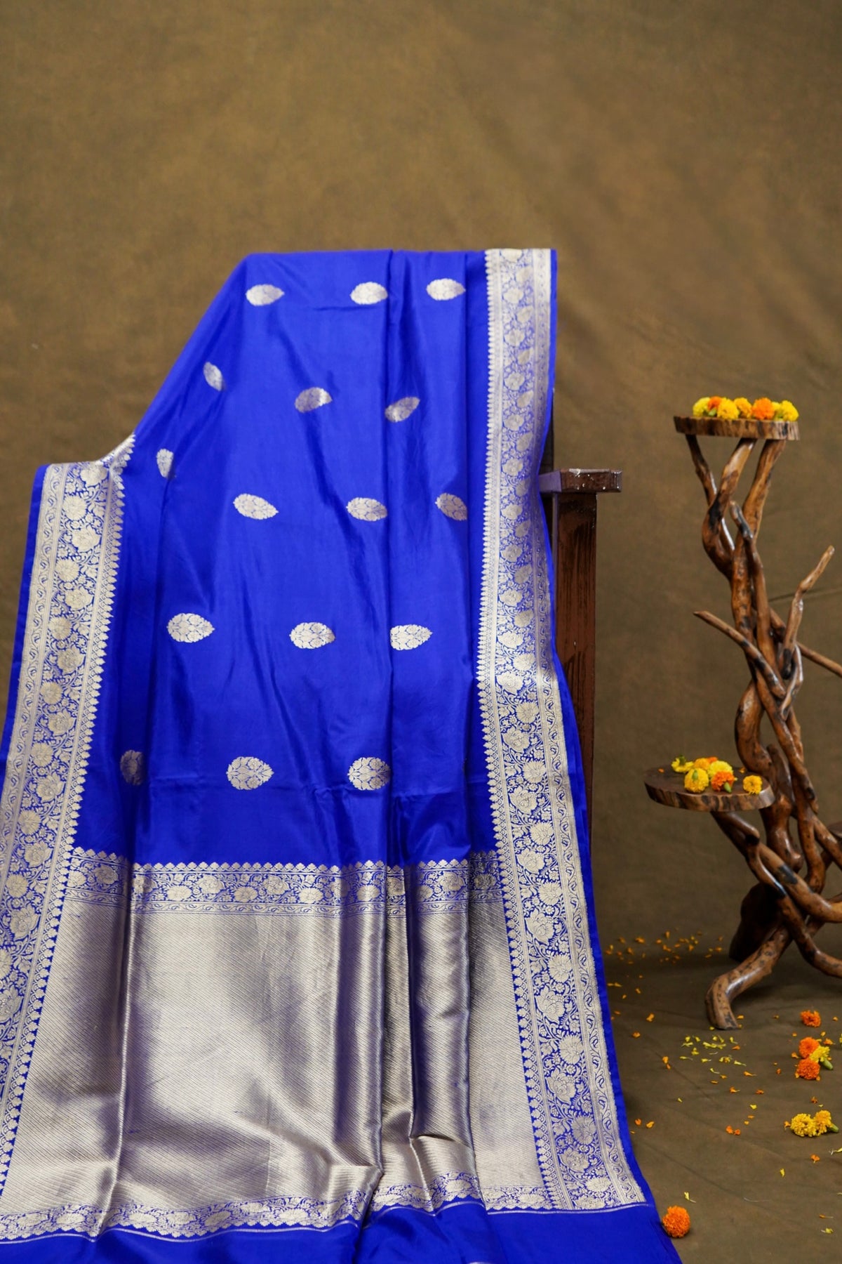 Handwoven Royal Blue Buta Pure Banarasi Katan Silk Saree