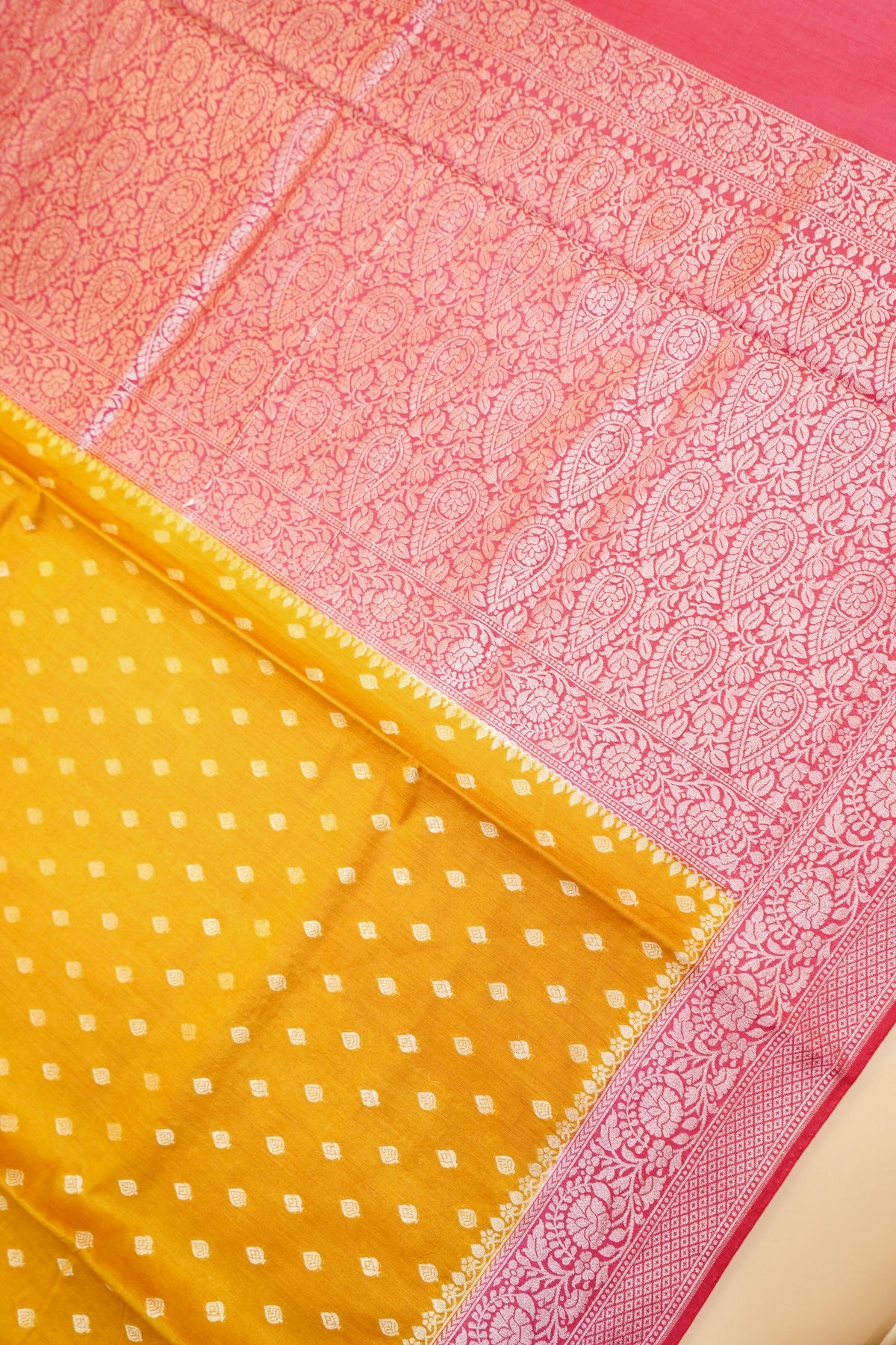 Yellow-Pink Banarasi Soft Chiniya Silk Saree