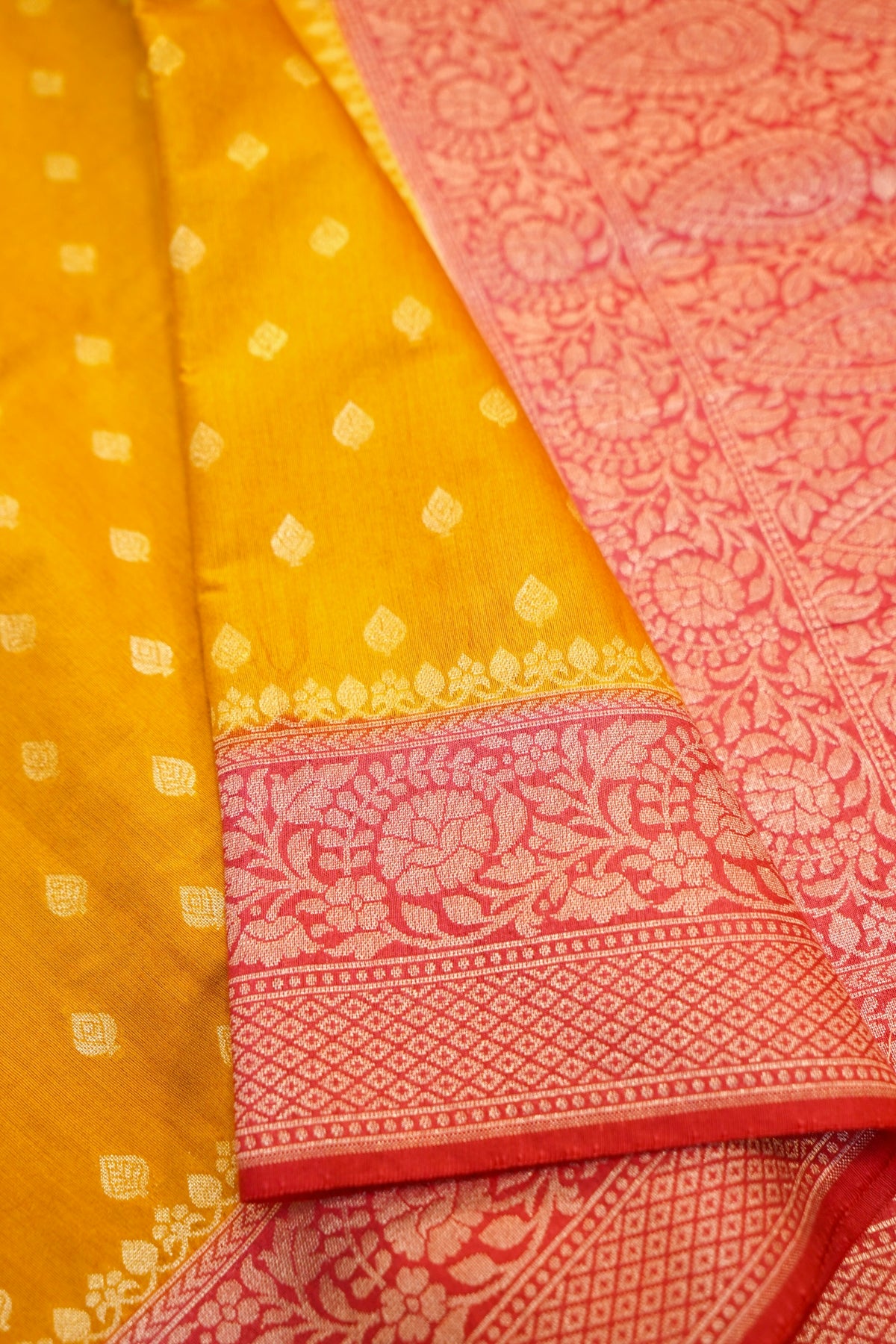 Yellow-Pink Banarasi Soft Chiniya Silk Saree