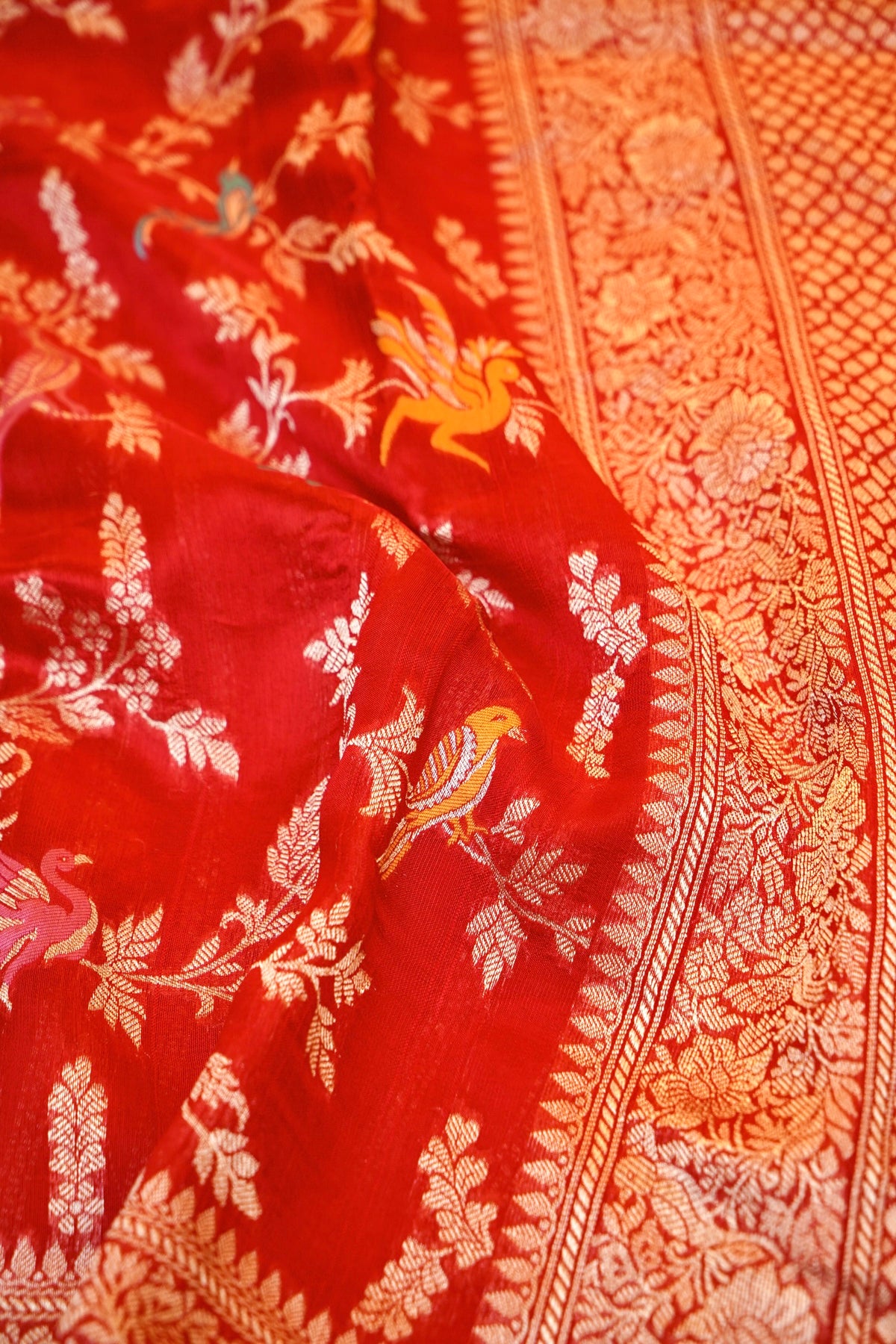 Crimson Red Shikargah Banarasi Tussar Georgette Saree