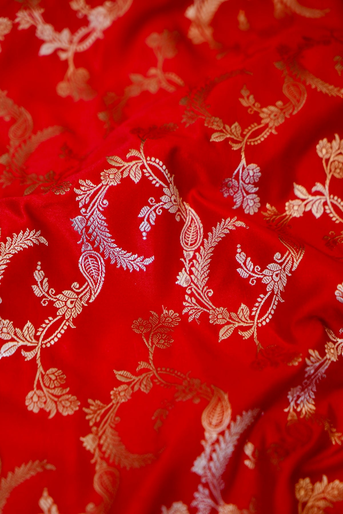 Scarlet Red Banarasi Mashru Silk Dupatta
