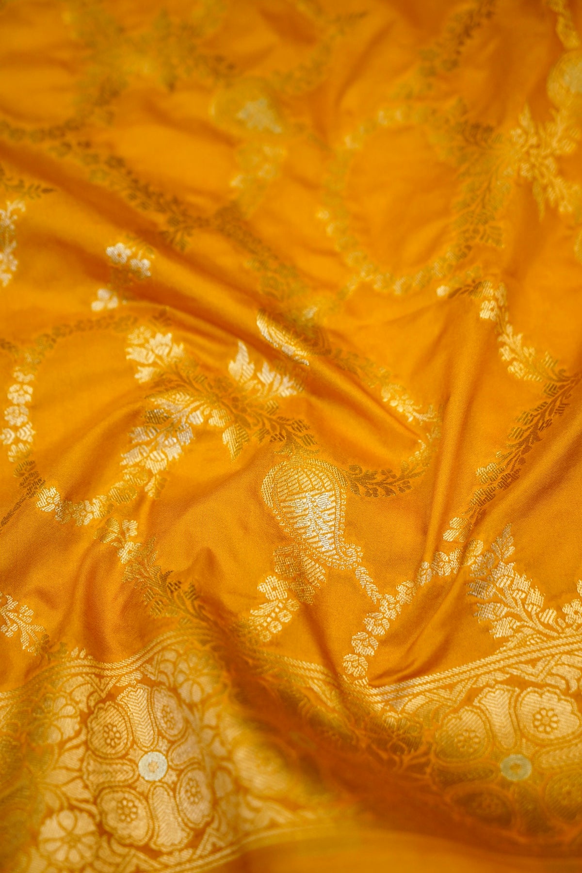 Mustard Yellow Banarasi Katan Silk Dupatta