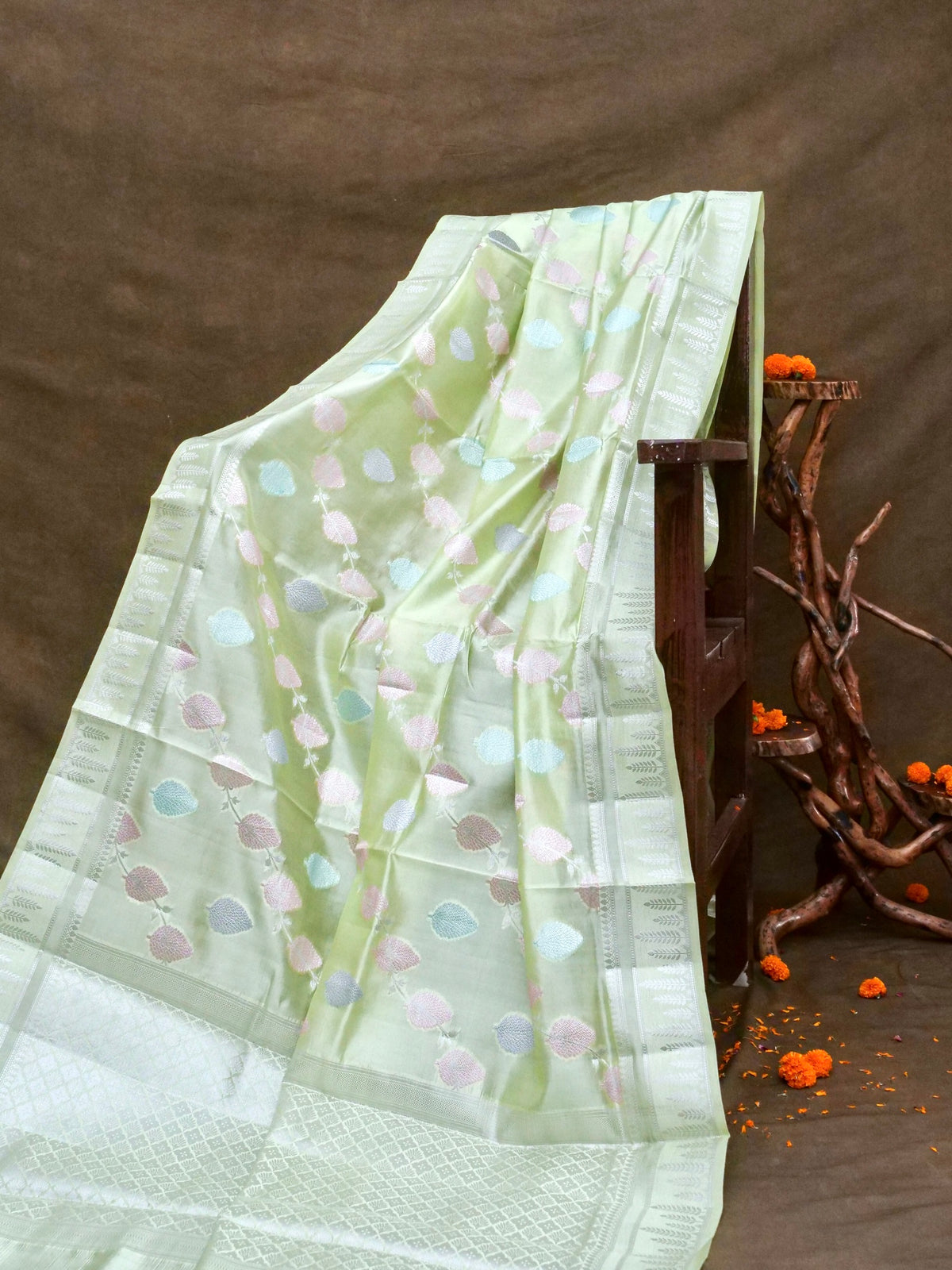 Handwoven Pista Green Banarasi Soft Katan Silk Saree