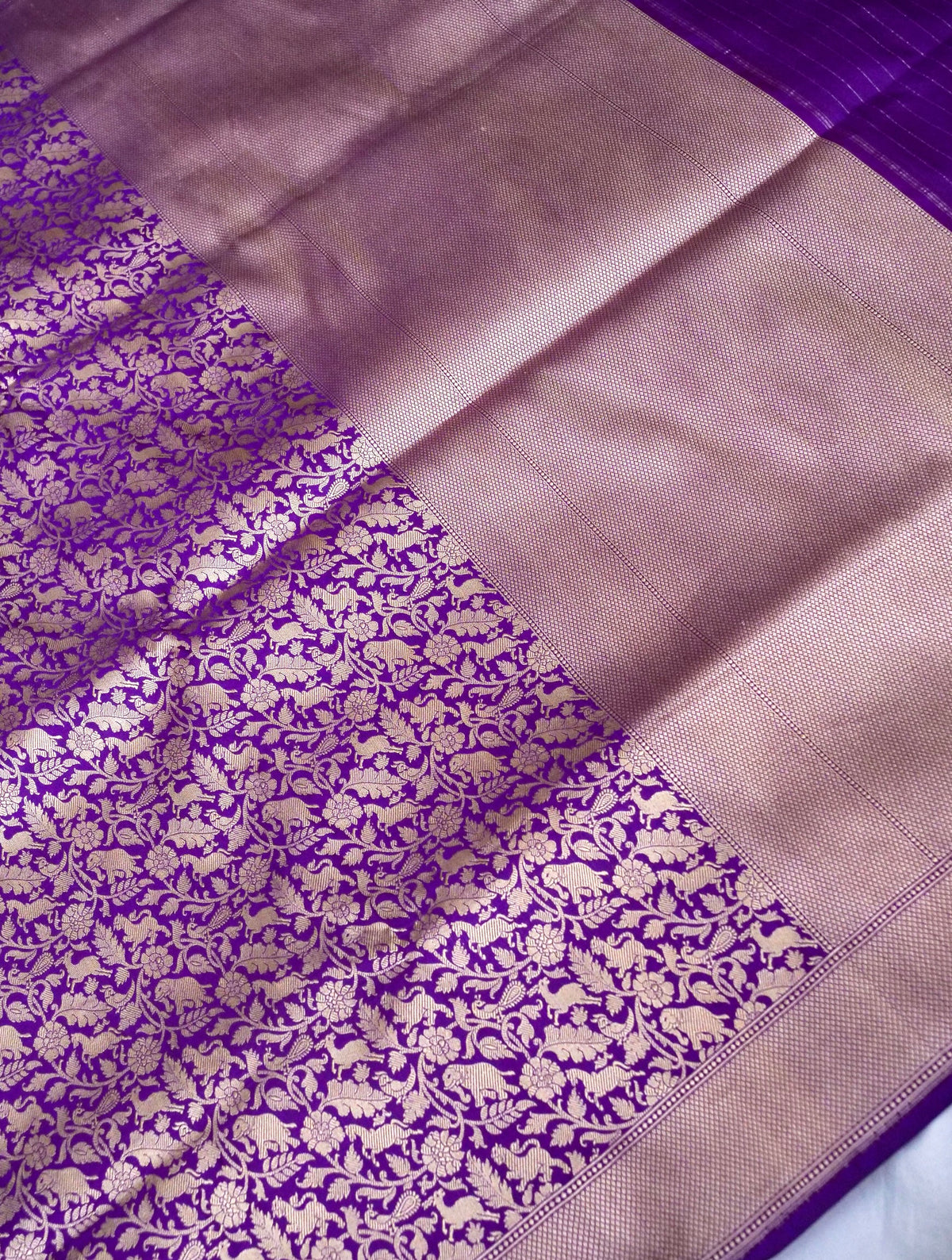 Handwoven Purple Shikargah Pure Banarasi Katan Silk Saree