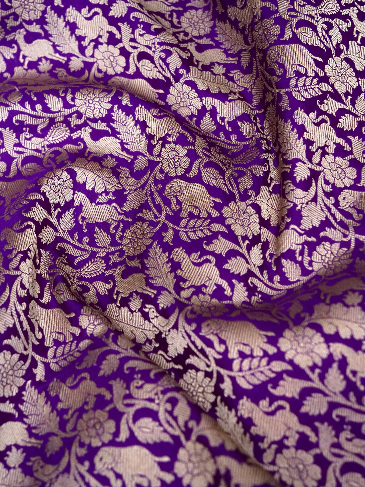 Handwoven Purple Shikargah Pure Banarasi Katan Silk Saree