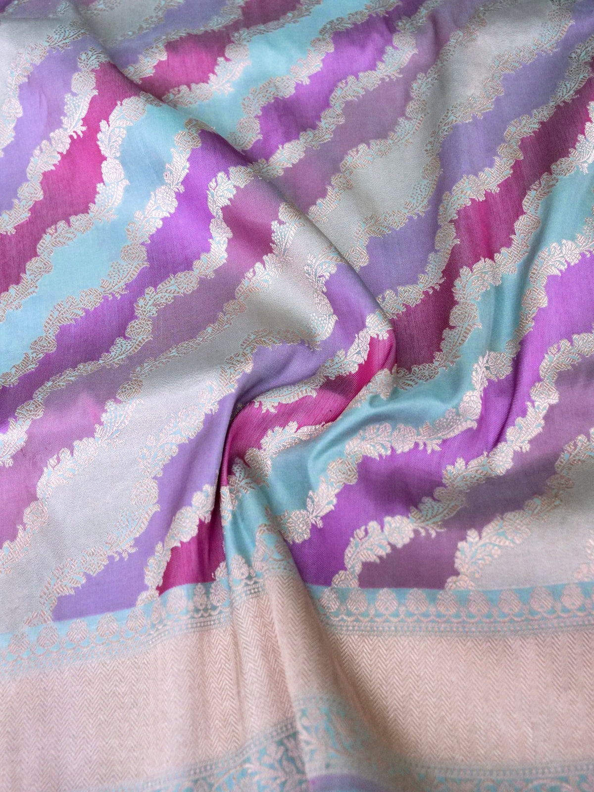 Handwoven Powder Blue Rangkaat Pure Banarasi Katan Silk Saree