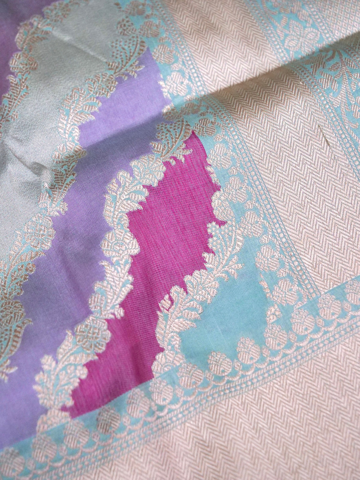 Handwoven Powder Blue Rangkaat Pure Banarasi Katan Silk Saree